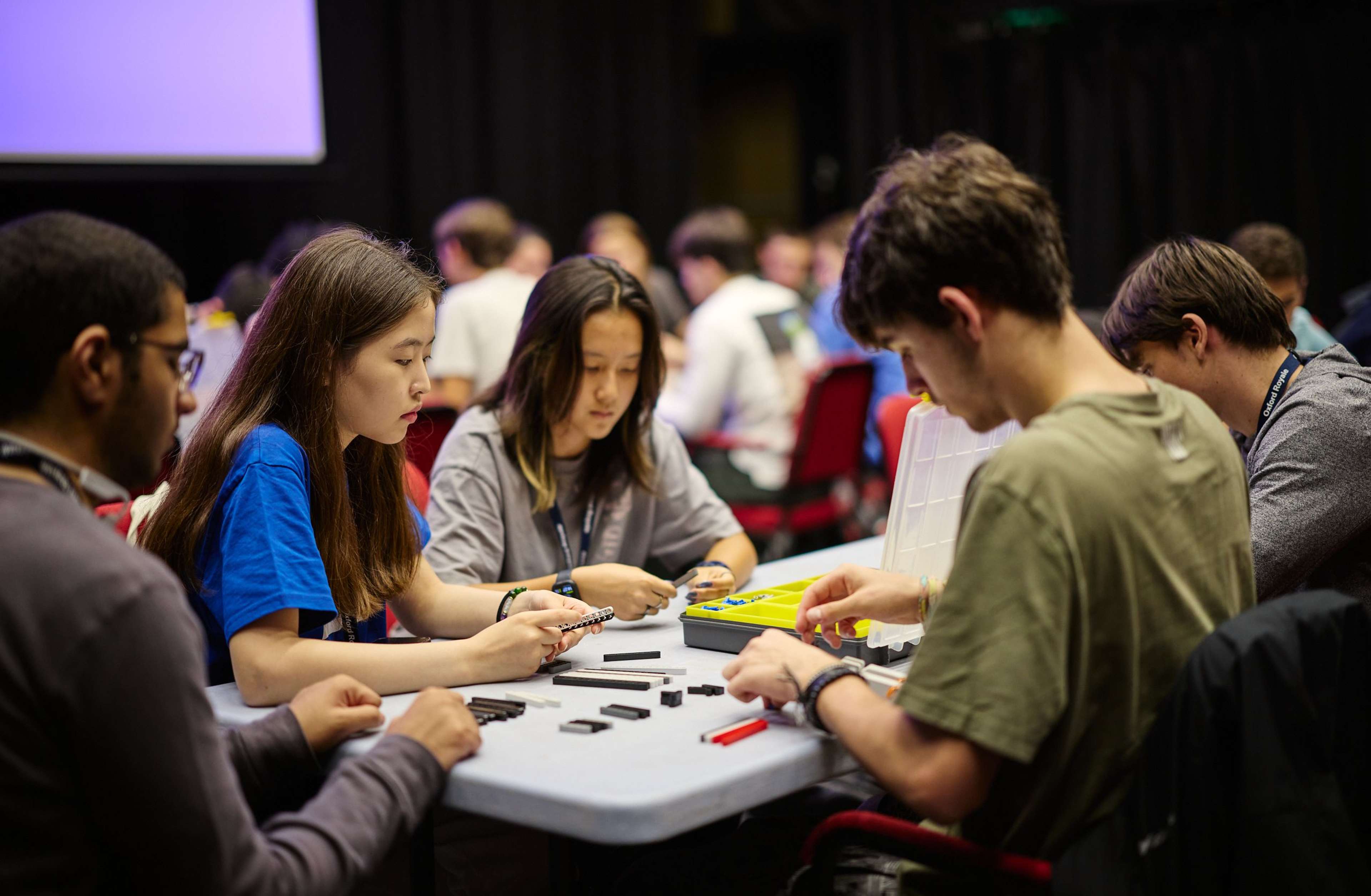 Students building robots