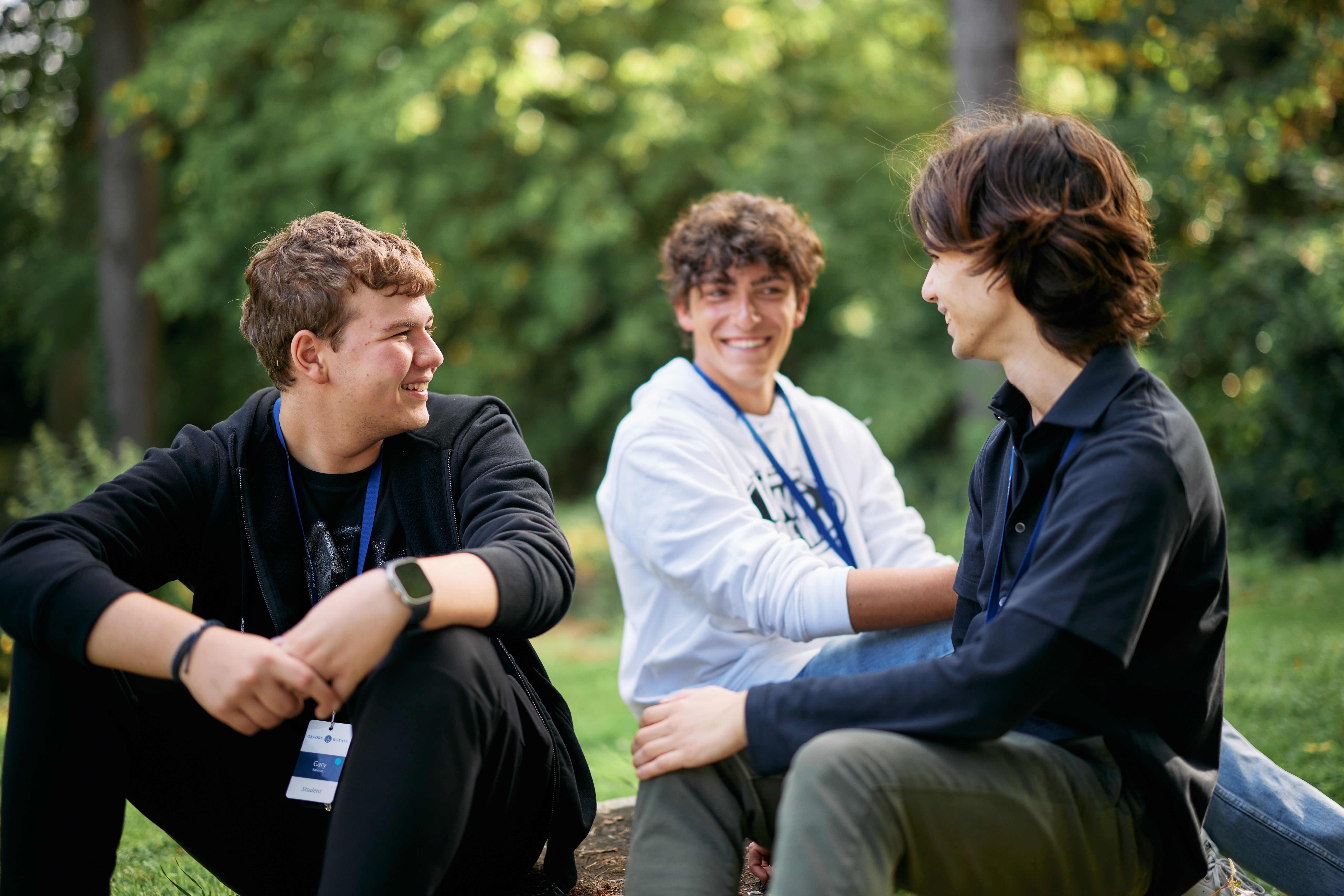 Oxford Royale students talking on the lawn