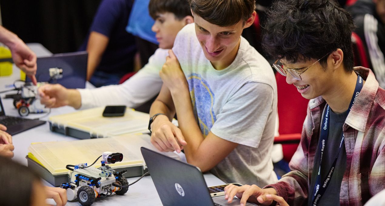 Oxford Royale students engaging in a class in a library