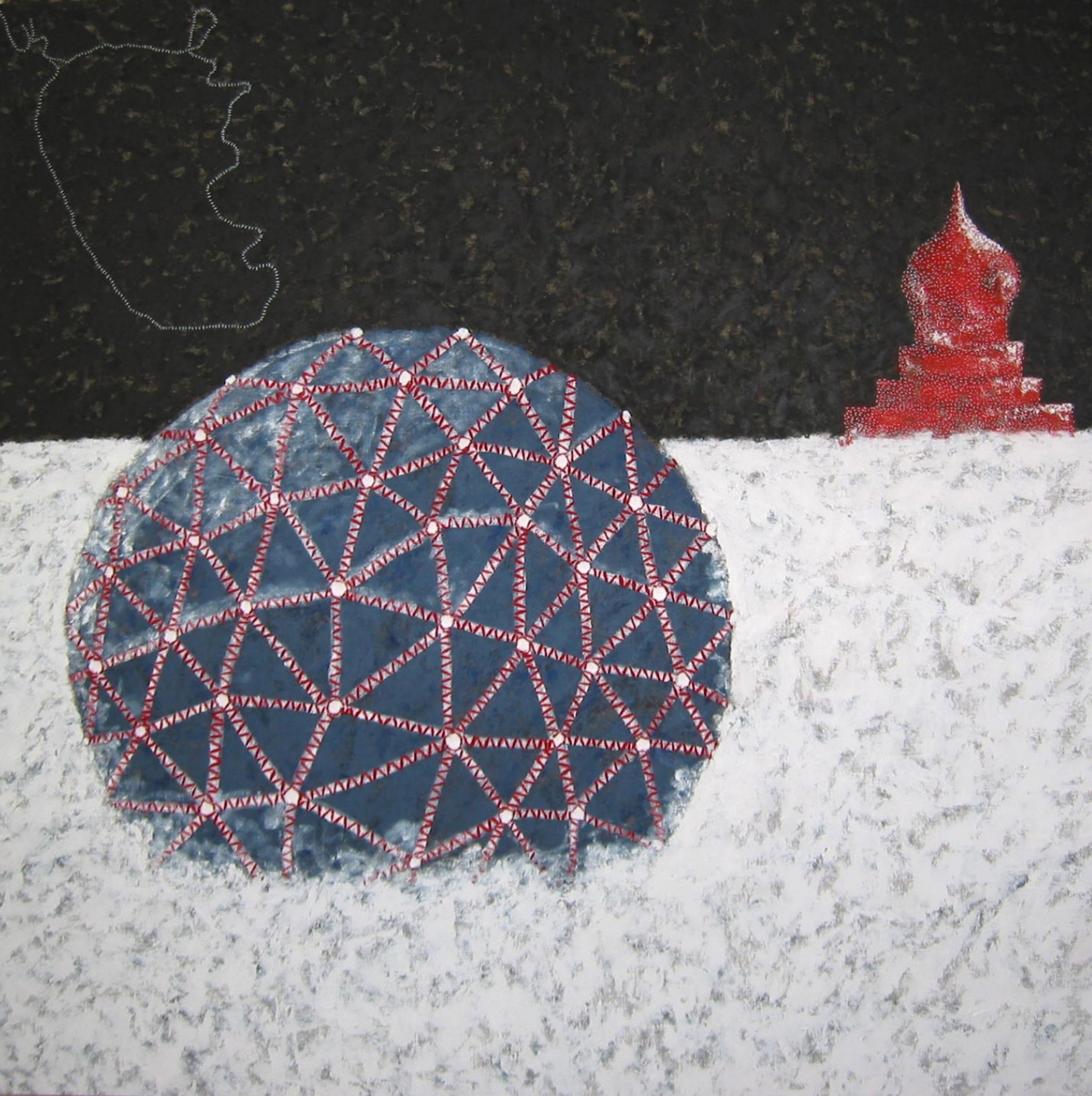 Stephen Eastaugh, Where R U? (Jean-Baptiste Charcot), 2003, acrylic and ink on linen, cotton thread, 1500 x 1500 mm. Courtesy of the artist