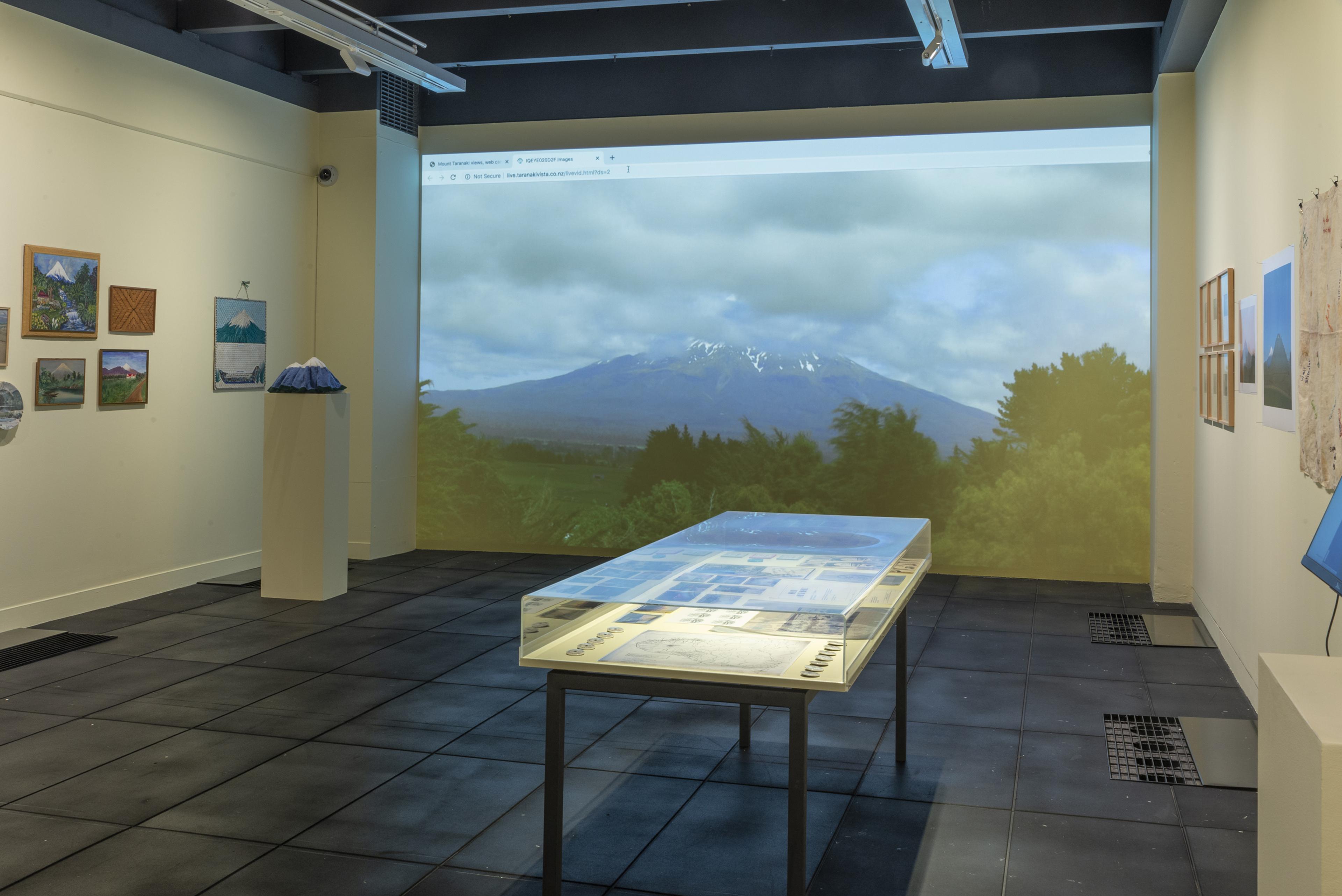 Installation view of The Live Feed – Fiona Clark’s ‘Egmontiana’, Adam Art Gallery Te Pātaka Toi, Victoria University of Wellington, 6 November 2019 – 22 March 2020. Photo: Shaun Matthews