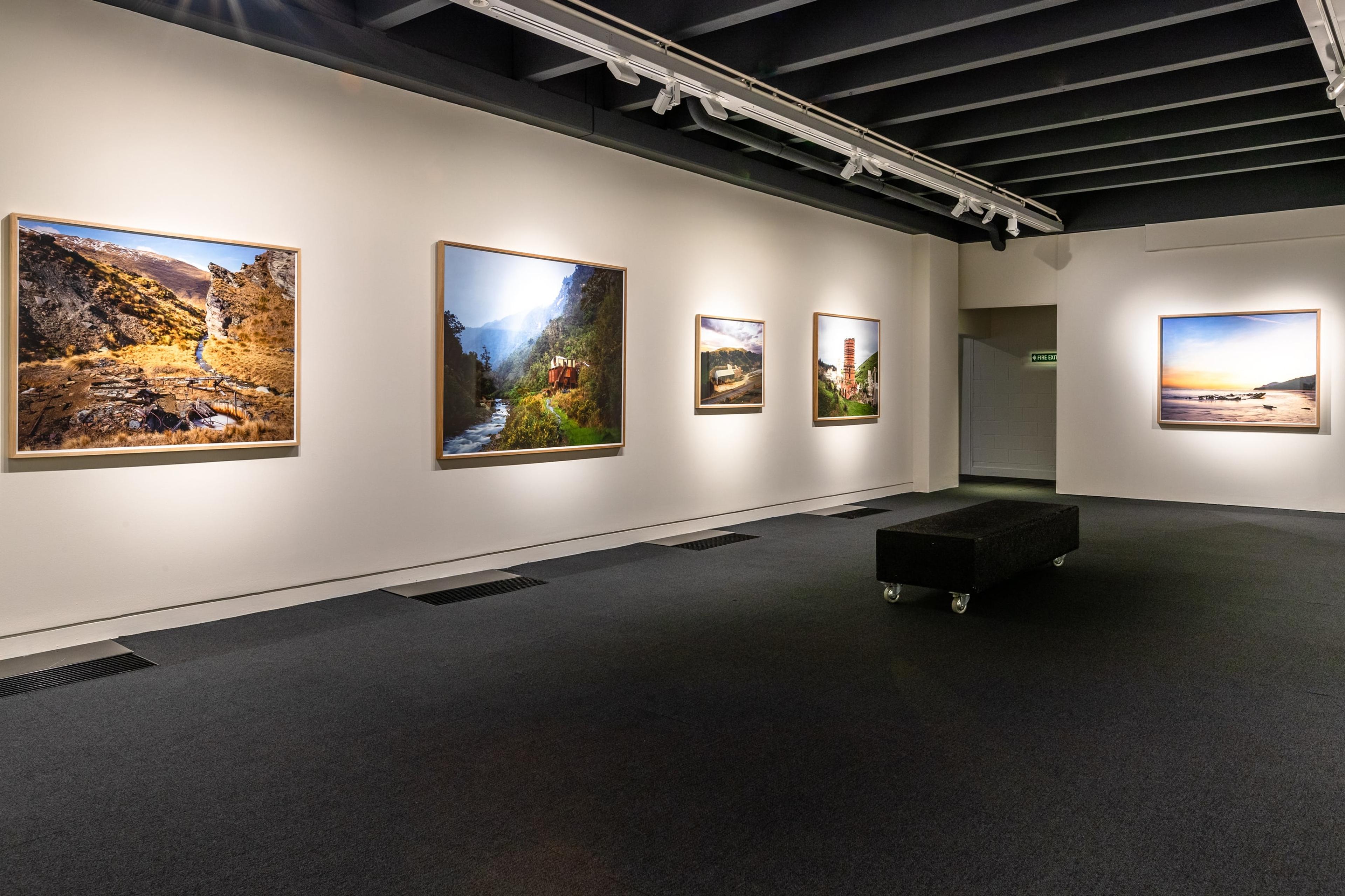 Installation view, Chris Corson-Scott, Landscape Photographs 2013-2018, in Tēnei Ao Tūroa – This Enduring World, Te Pātaka Toi Adam Art Gallery, Te Victoria University Wellington. Photo: Ted Whitaker