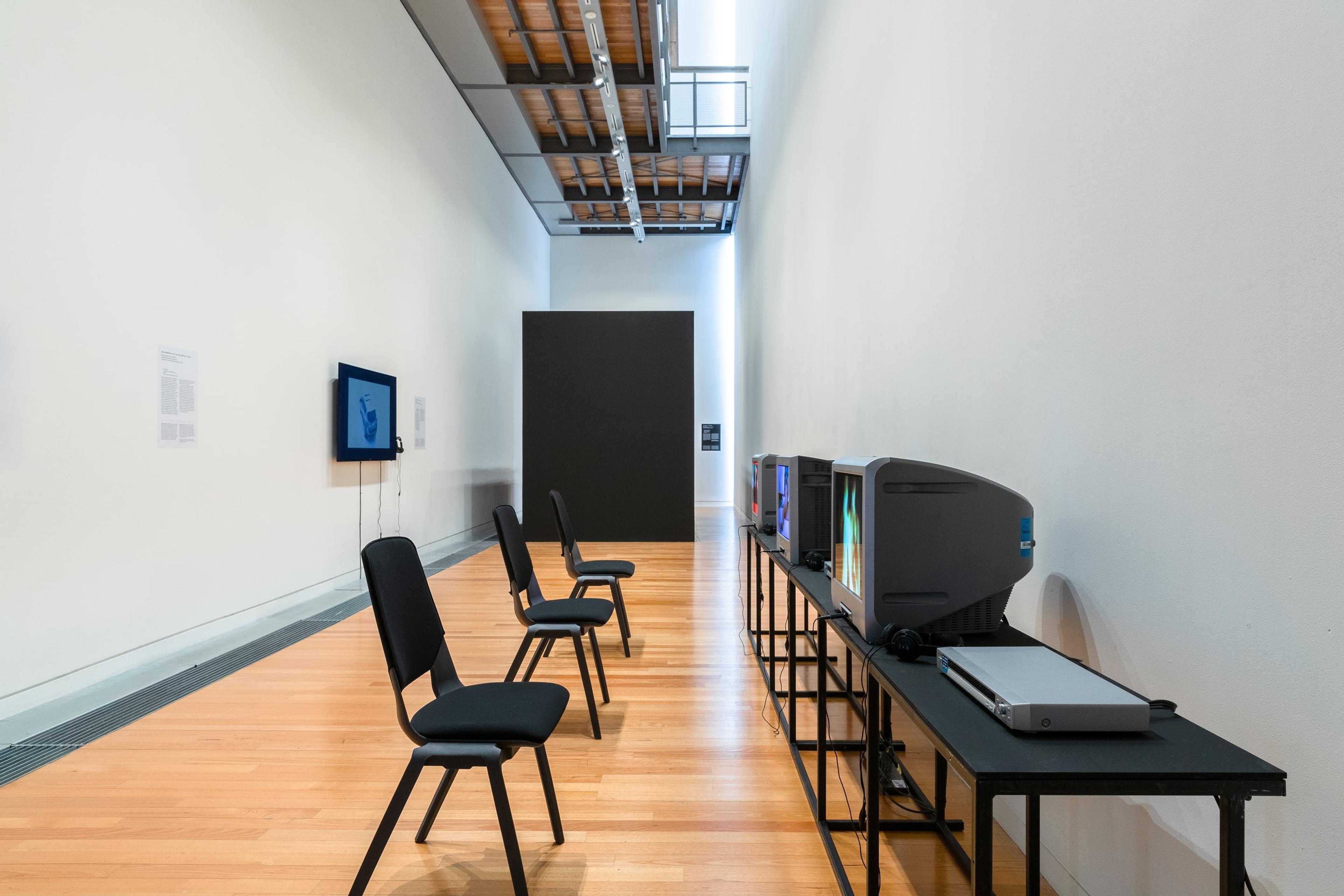 Installation view, Image Processors: Artists in the Medium – A Short History 1968–2020 , Te Pātaka Toi Adam Art Gallery, Victoria University of Wellington. Photo by Ted Whitaker.