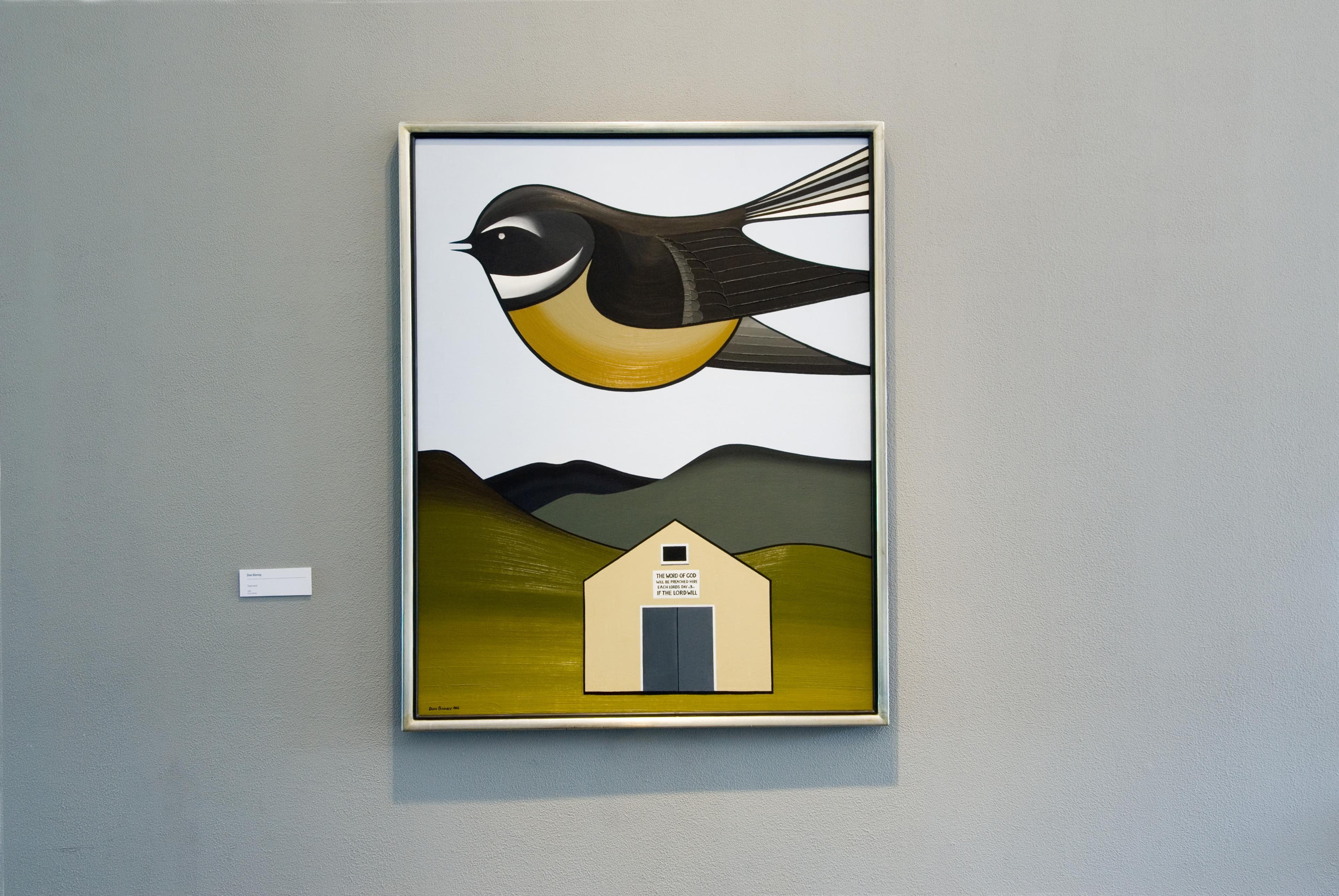 Don Binney, Tabernacle, 1966, oil on canvas, 1725 x 1370mm. Installation view, In View: Works From the VUW Art Collection, Adam Art Gallery Te Pātaka Toi, Victoria University of Wellington, 2006