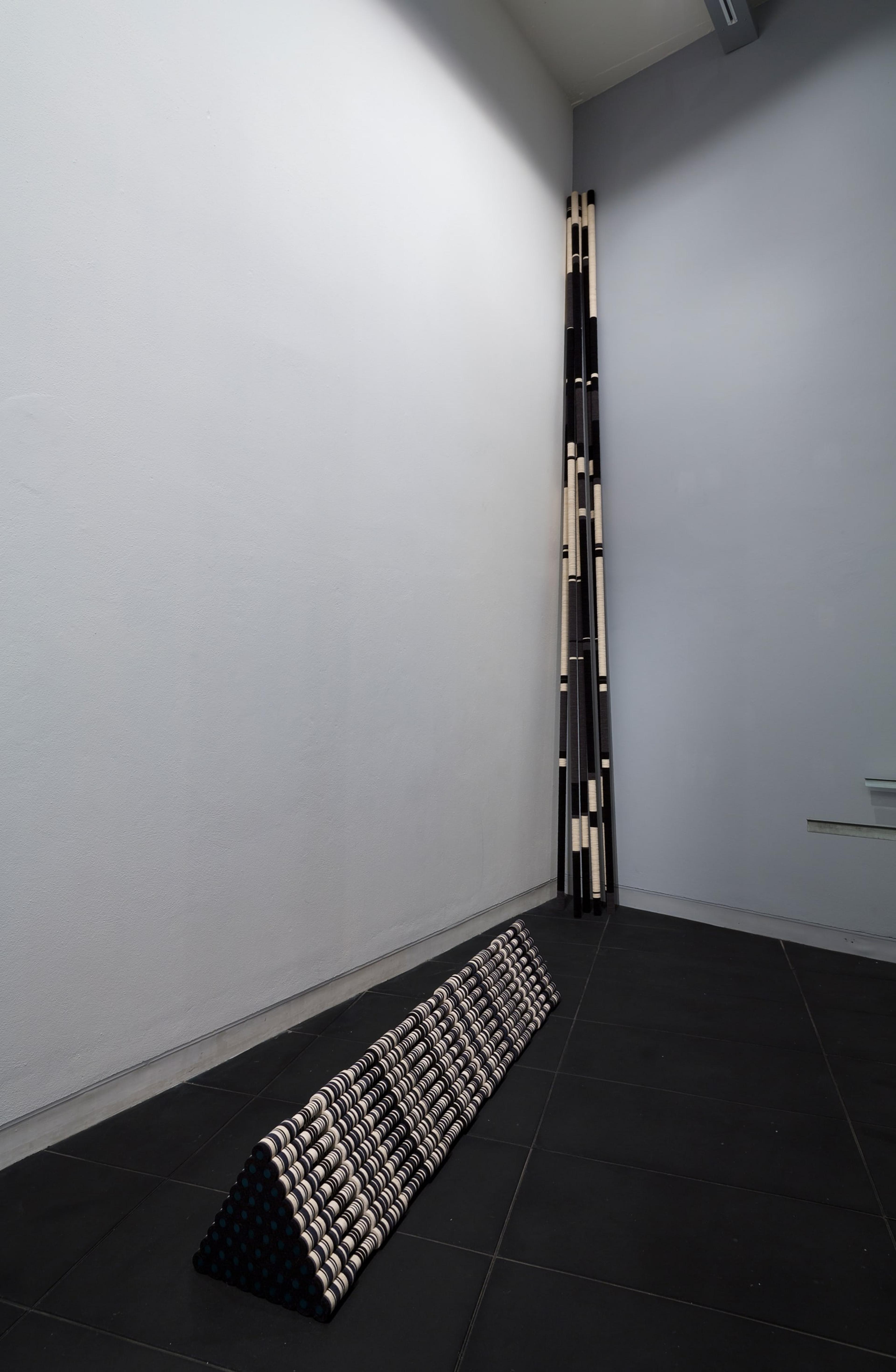 Installation view of Peter Robinson, Cuts and Junctures, 2013, cut wool felt, aluminum, perspex, installation dimensions variable, at the Adam Art Gallery. Courtesy the artist and Peter McLeavey Gallery, Wellington. Photo: Shaun Waugh.