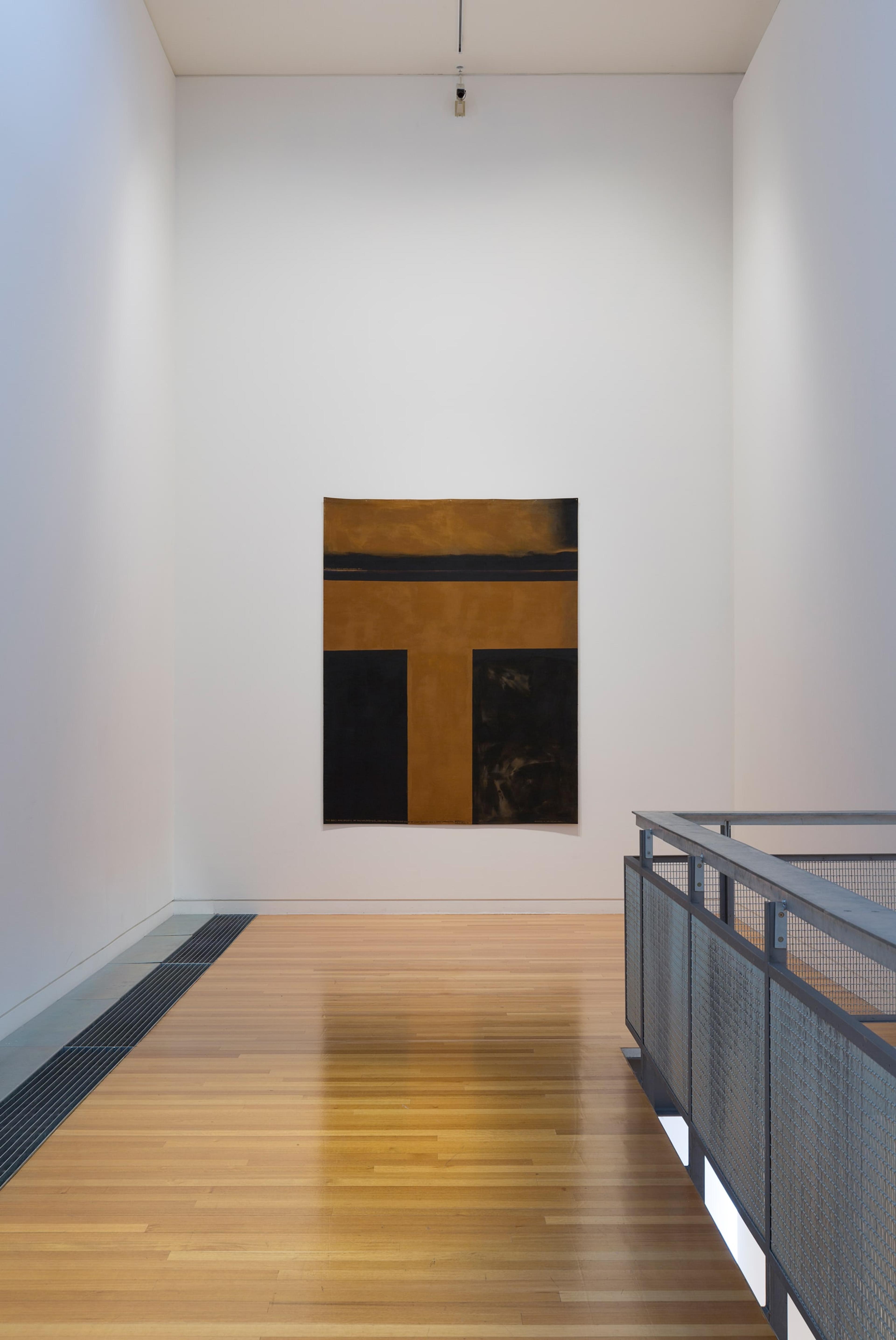 Colin McCahon, The Days and Nights in the Wilderness Showing the Constant Flow of Light Passing into a Dark Landscape 1971, synthetic polymer paint on unstretched canvas. Collection of Govett-Brewster Art Gallery, New Plymouth (photo: Shaun Waugh)