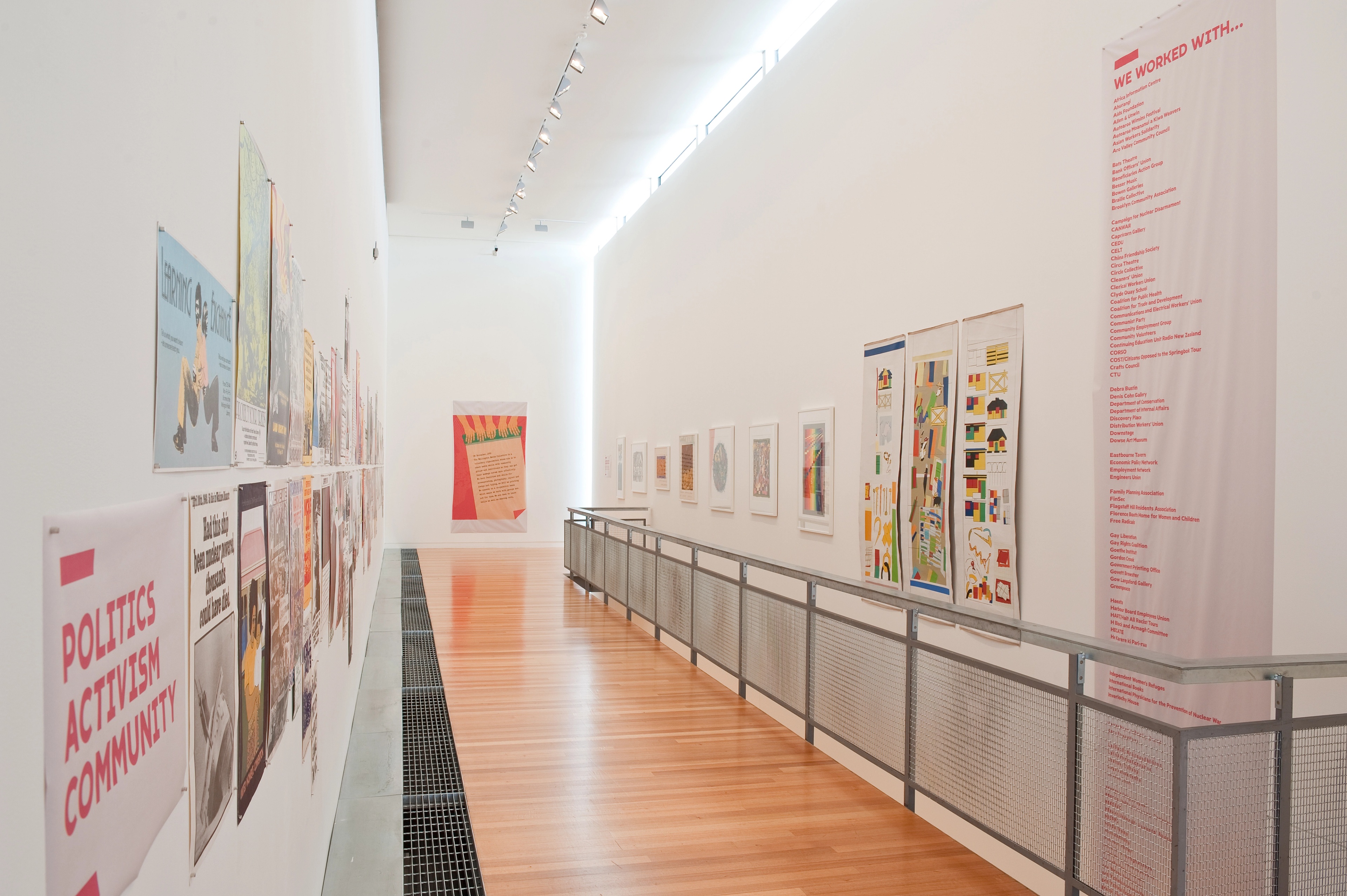 Installation view, We Will Work With You! Wellington Media Collective 1978-1998, Te Pātaka Toi Adam Art Gallery, Victoria University of Wellington. Photo: Robert Cross