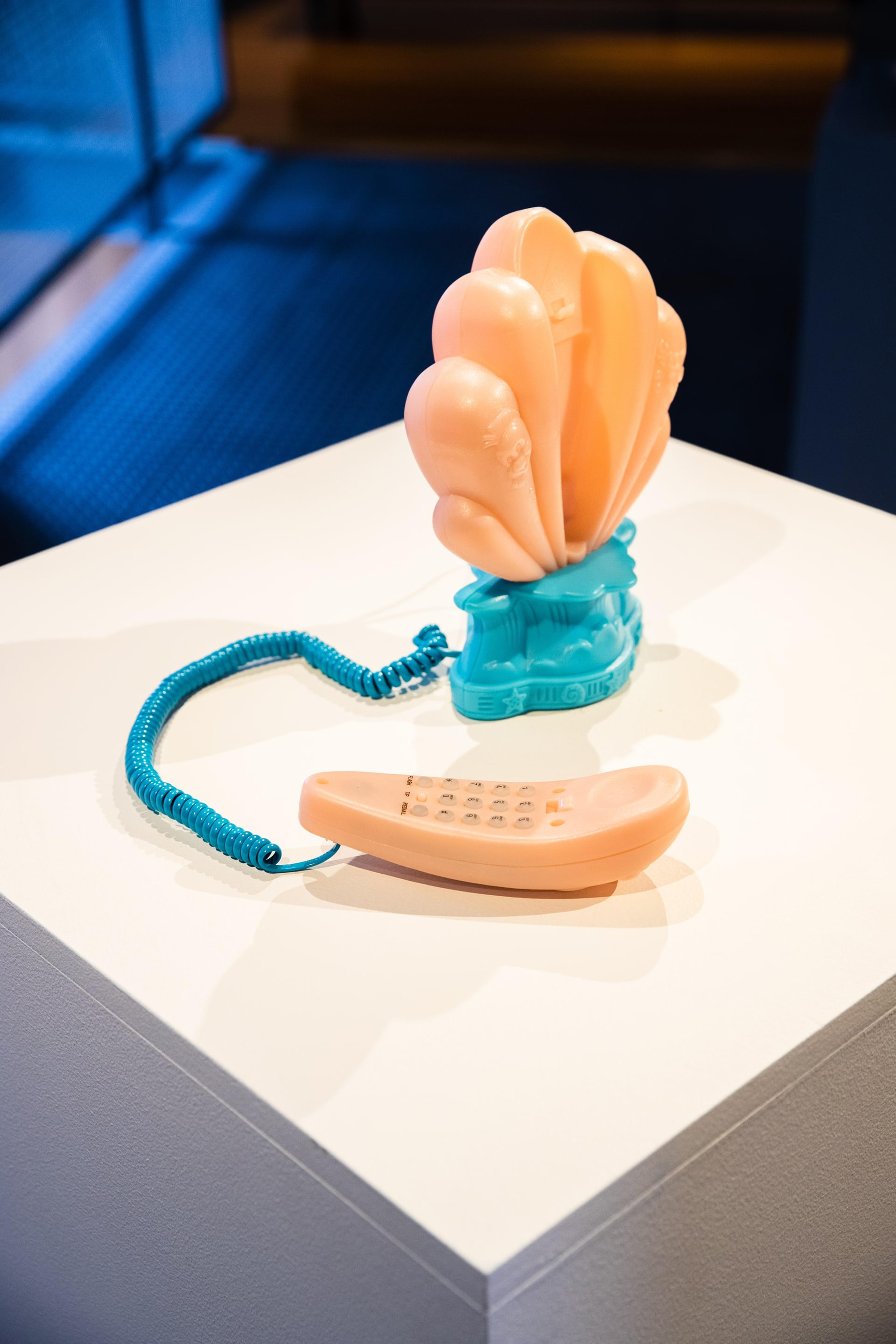 Megan Dunn, I’ve Heard the Mermaids…, 2022, recorded sound, novelty telephone, collection of Megan Dunn. Installation view, Megan Dunn: The Mermaid Chronicles, Te Pātaka Toi Adam Art Gallery, Te Herenga Waka Victoria University of Wellington, 2022. Photo: Ted Whitaker