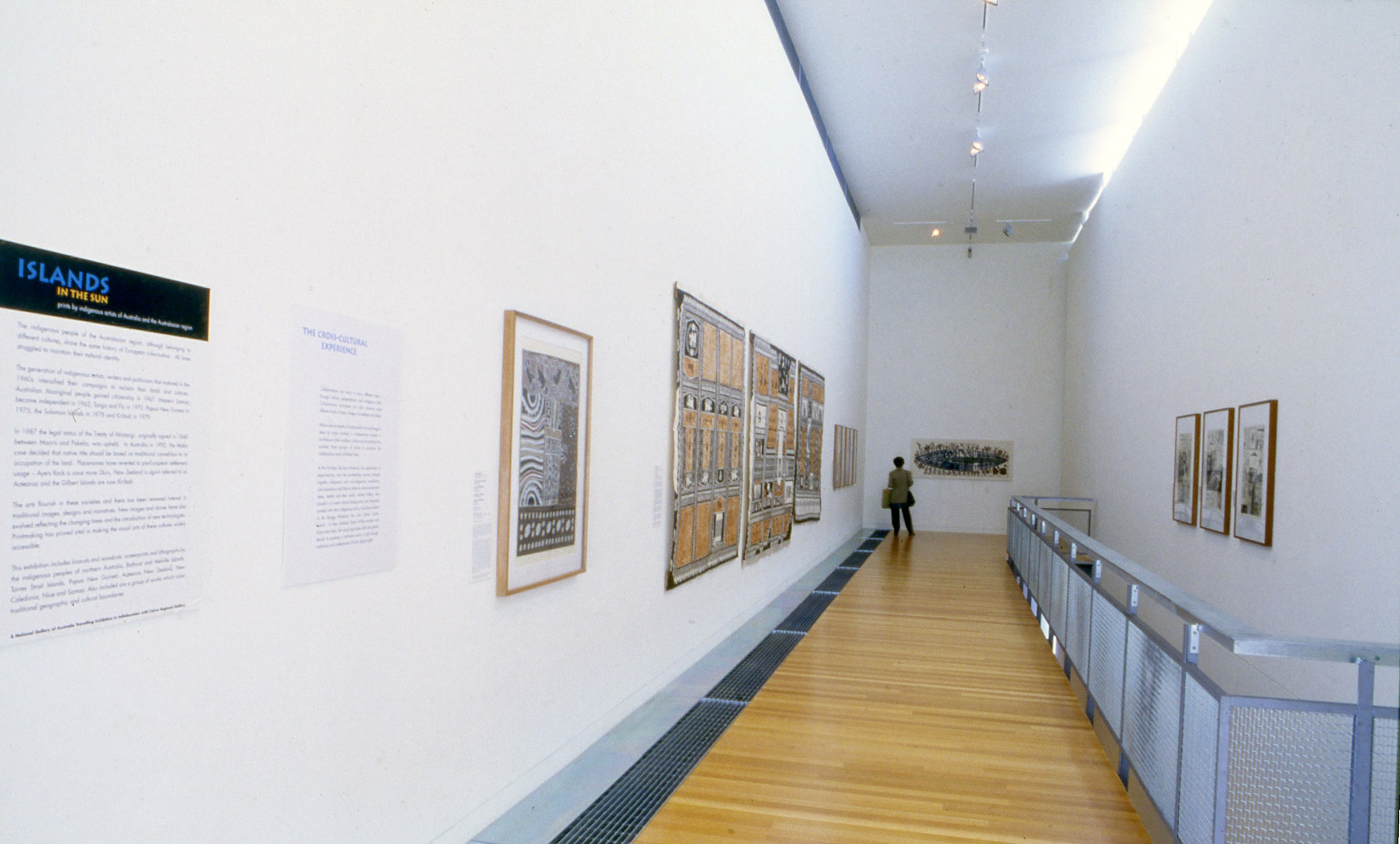 Installation view, Islands in the Sun: Prints by indigenous artists of Australia and the Australasian region, Adam Art Gallery Te Pātaka Toi, Victoria University of Wellington, 2002