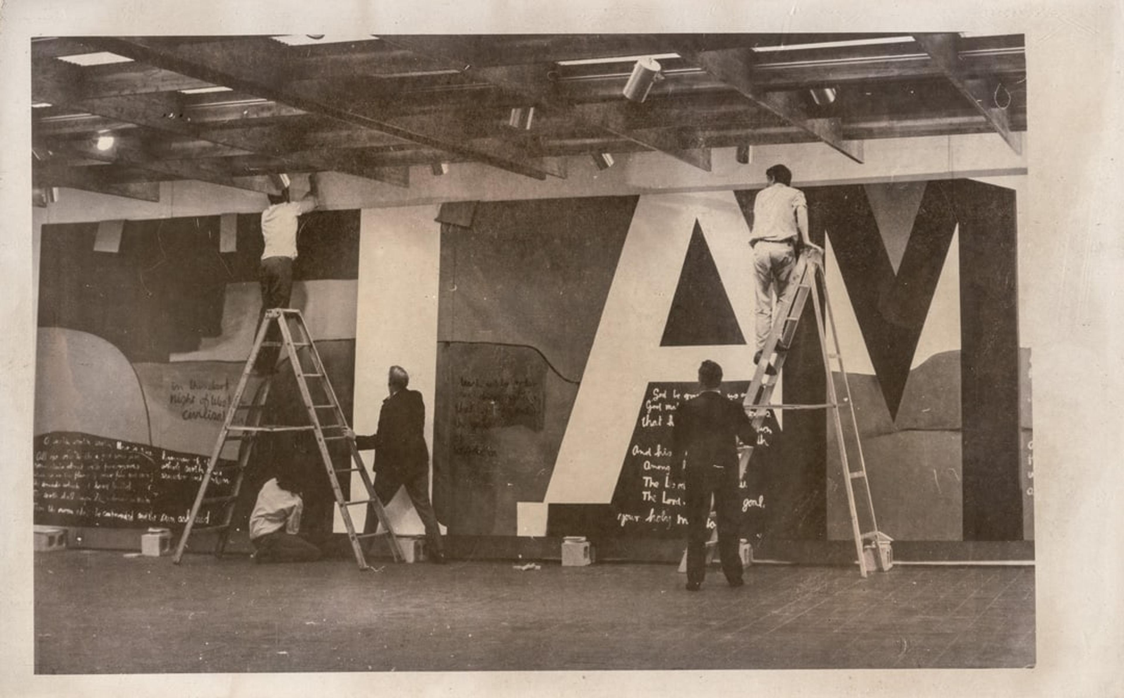 Installation of Gate III by Colin McCahon in 1971 for Ten Big Paintings