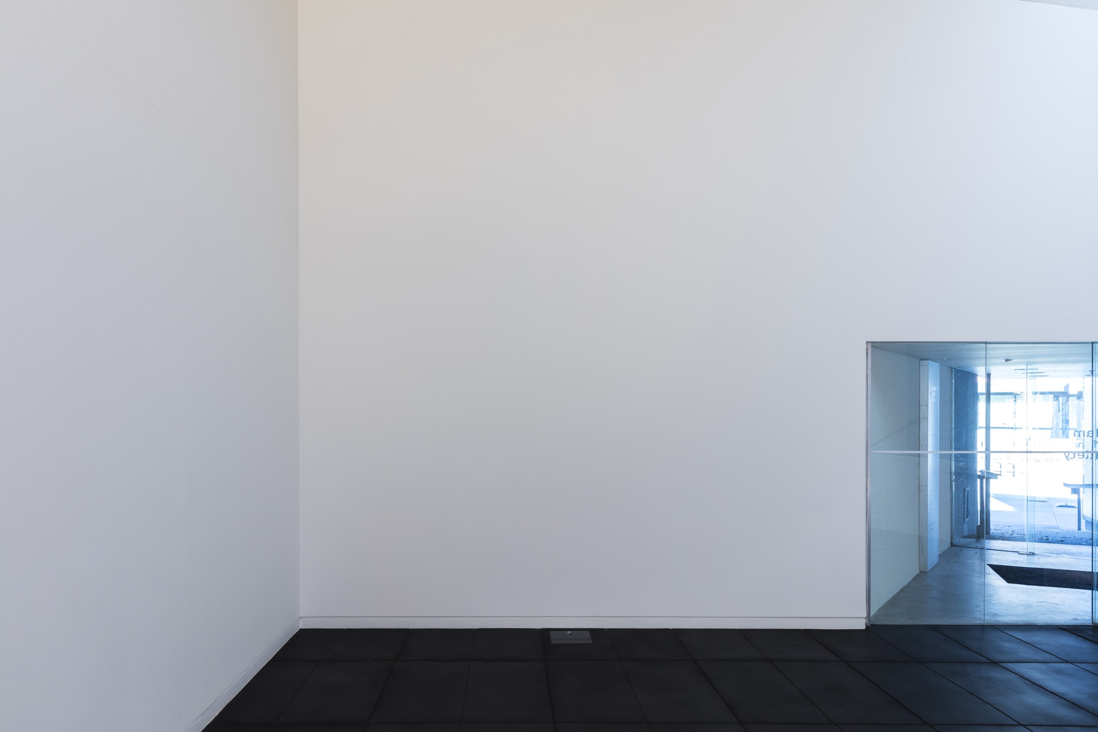 Installation view of Julian Dashper, Untitled (Black: for Fred Sandback, 2001–08) 2016, editions #2–10, black coloured pencil on wall, and Untitled (Blue: for Fred Sandback, 2001–08) 2016, editions #2–10, blue coloured pencil on wall. Courtesy of the Estate of Julian Daspher and Michael Lett, Auckland. In the exhibition Inhabiting Space at the Adam Art Gallery Te Pātaka Toi, Victoria University of Wellington (photo: Shaun Waugh)