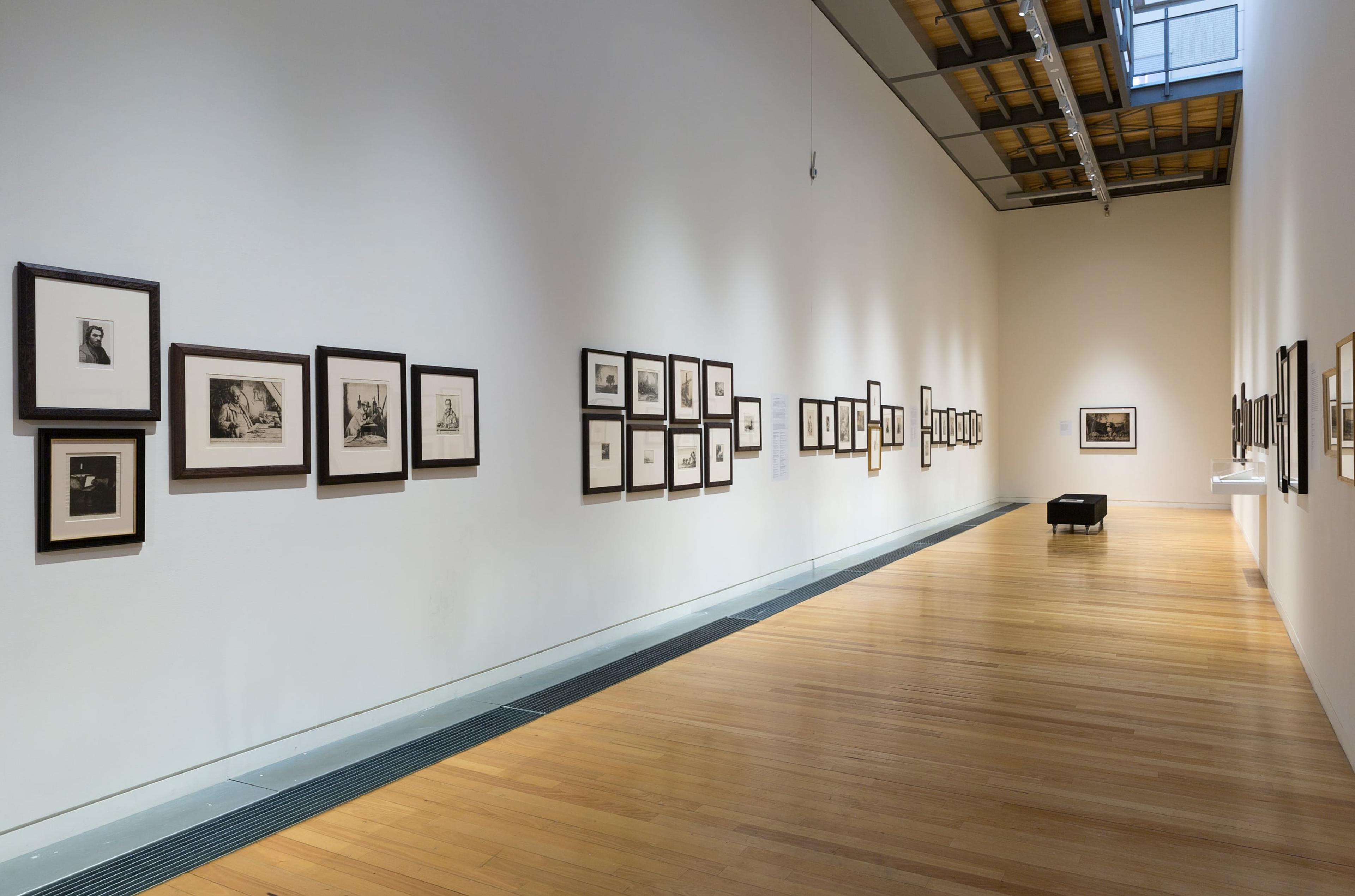 Installation view, Traces of the Wake: The Etching Revival in Britain and Beyond, curated by David Maskill and his ARTH 403 students, Adam Art Gallery Te Pātaka Toi, Victoria University of Wellington, 2015. Photo: Shaun Waugh