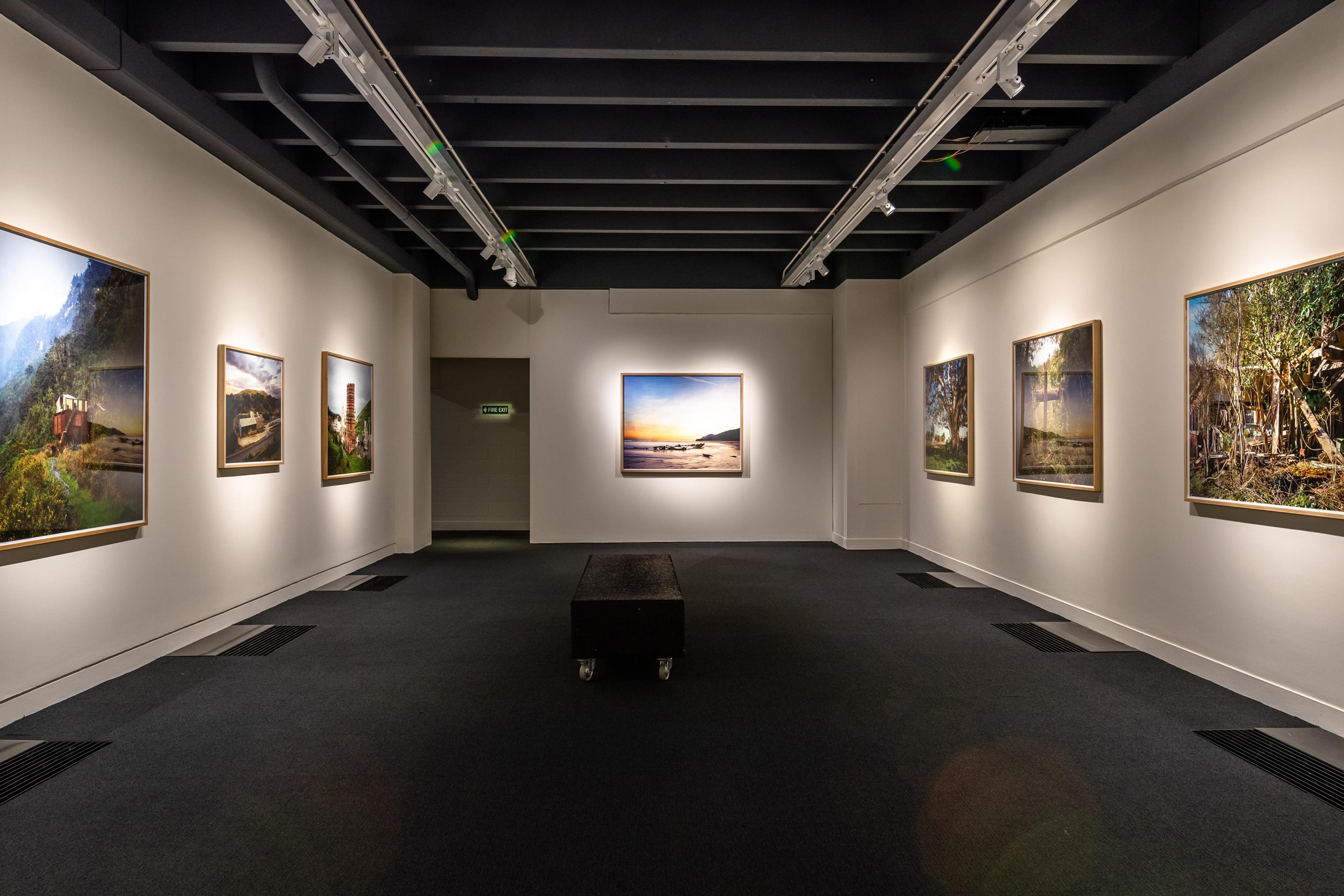 Installation view, Chris Corson-Scott, Landscape Photographs 2013-2018, in Tēnei Ao Tūroa – This Enduring World, Te Pātaka Toi Adam Art Gallery, Te Victoria University Wellington. Photo: Ted Whitaker