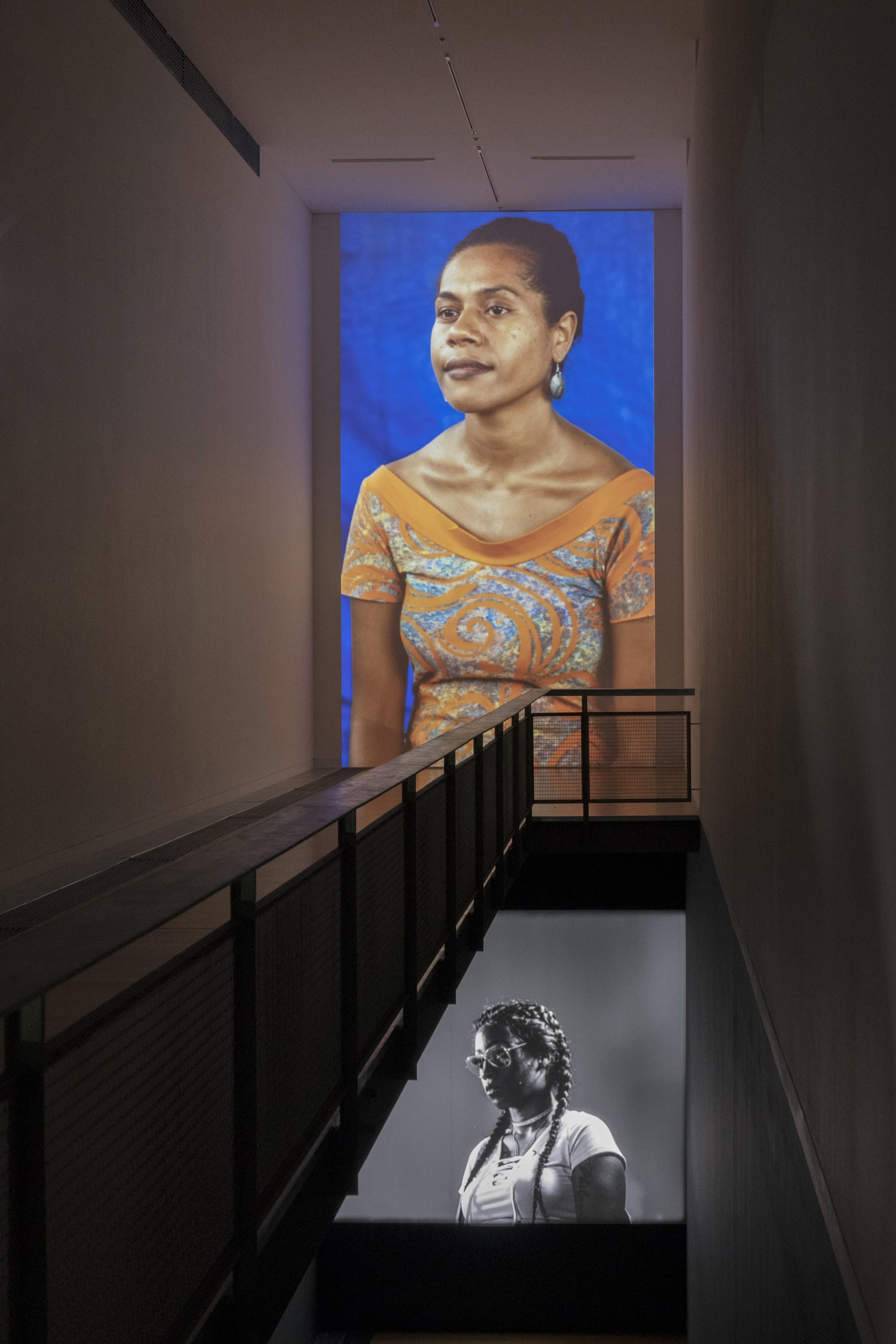 Above: Luke Willis Thompson, How long?, 2018, 16mm colour negative film transferred to digital video, silent. Below: Luke Willis Thompson, Autoportrait, 2017, 35mm, b&w, silent. Installation view at Adam Art Gallery Te Pātaka Toi, Victoria University of Wellington, 21 February – 15 April 2018