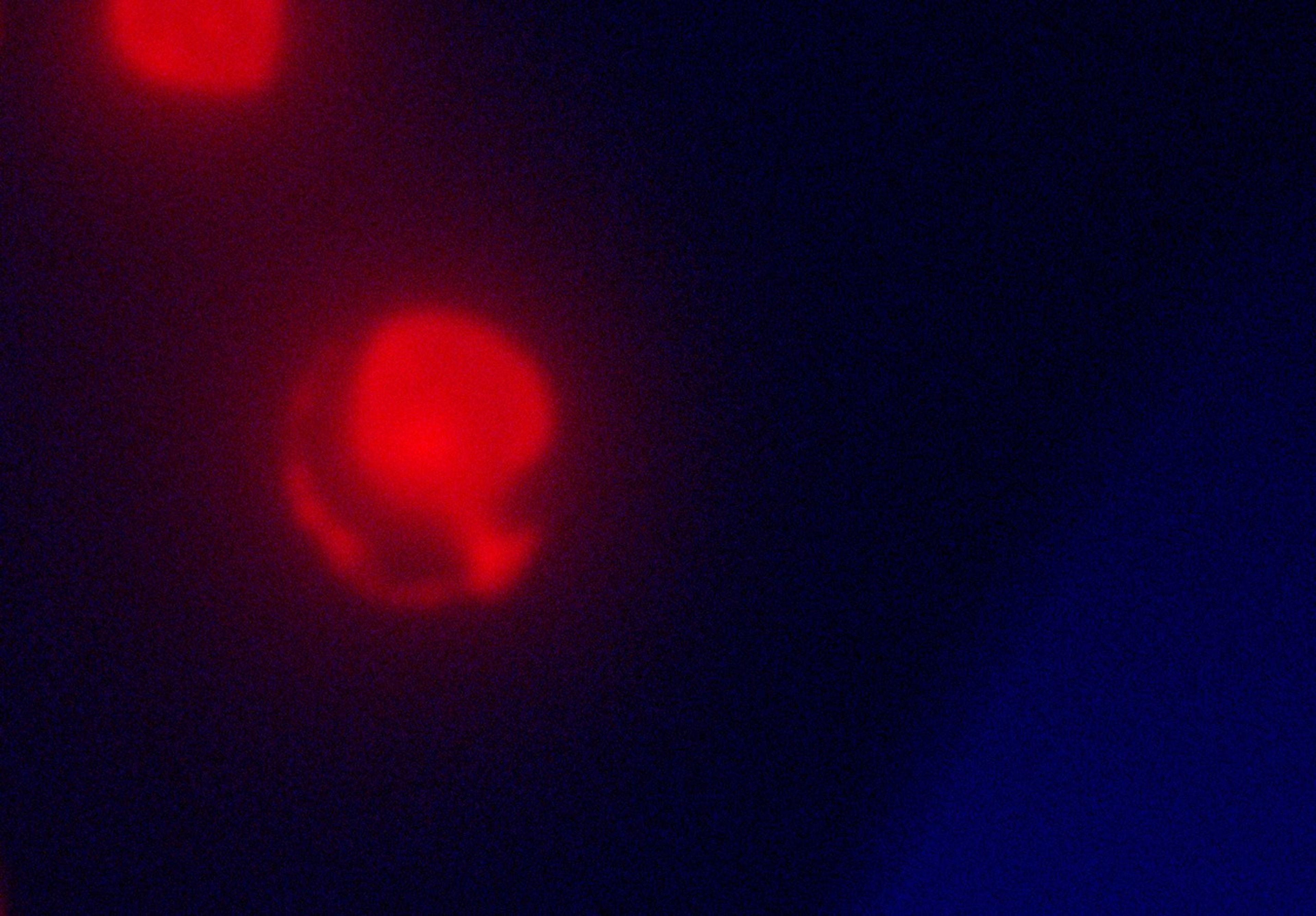 Black field of colour with two red spheres.