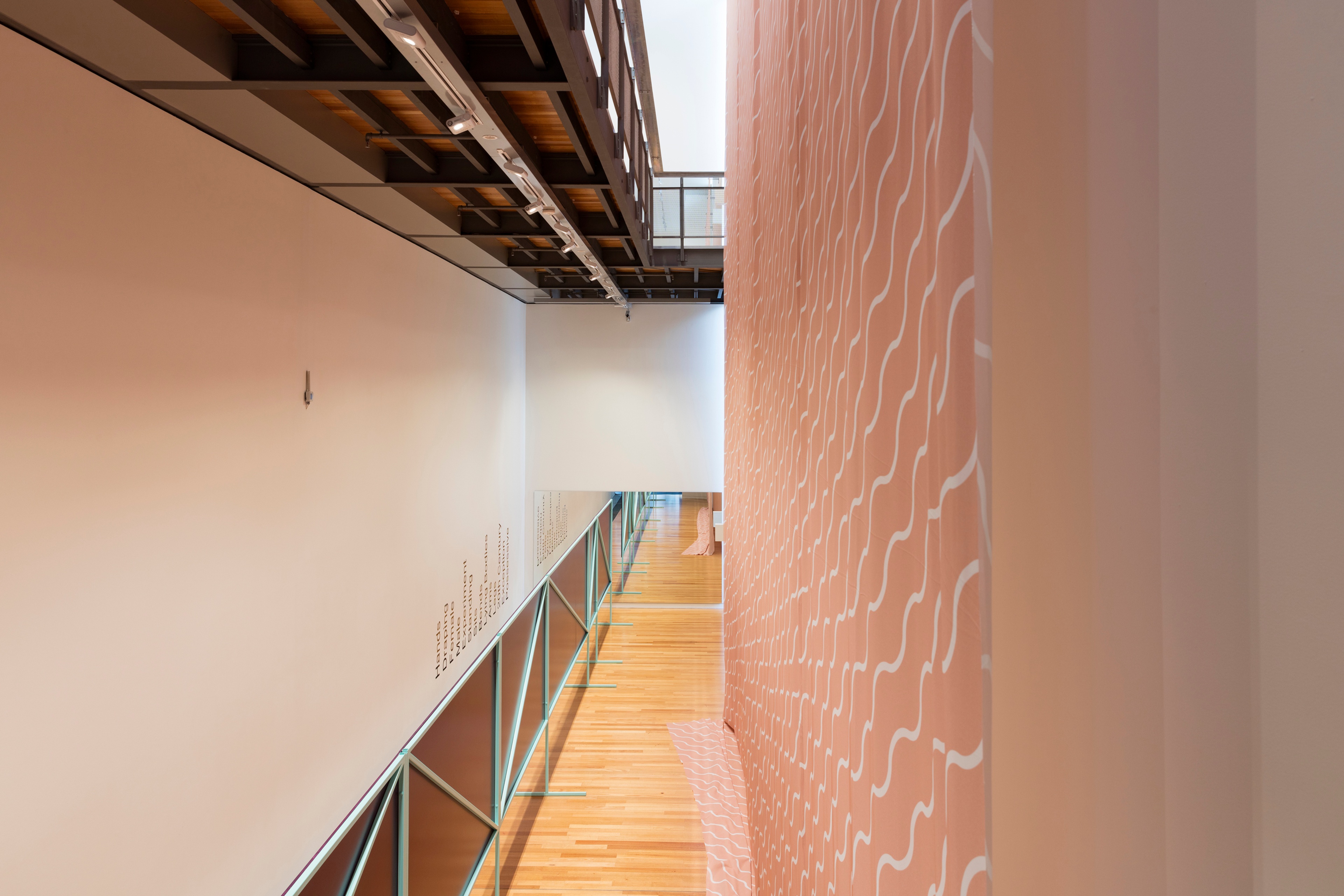 Installation view of BAD VISUAL SYSTEMS: Ruth Buchanan, Judith Hopf, Marianne Wex, Adam Art Gallery Te Pātaka Toi, Victoria University of Wellington, 2016. Photo: Shaun Waugh