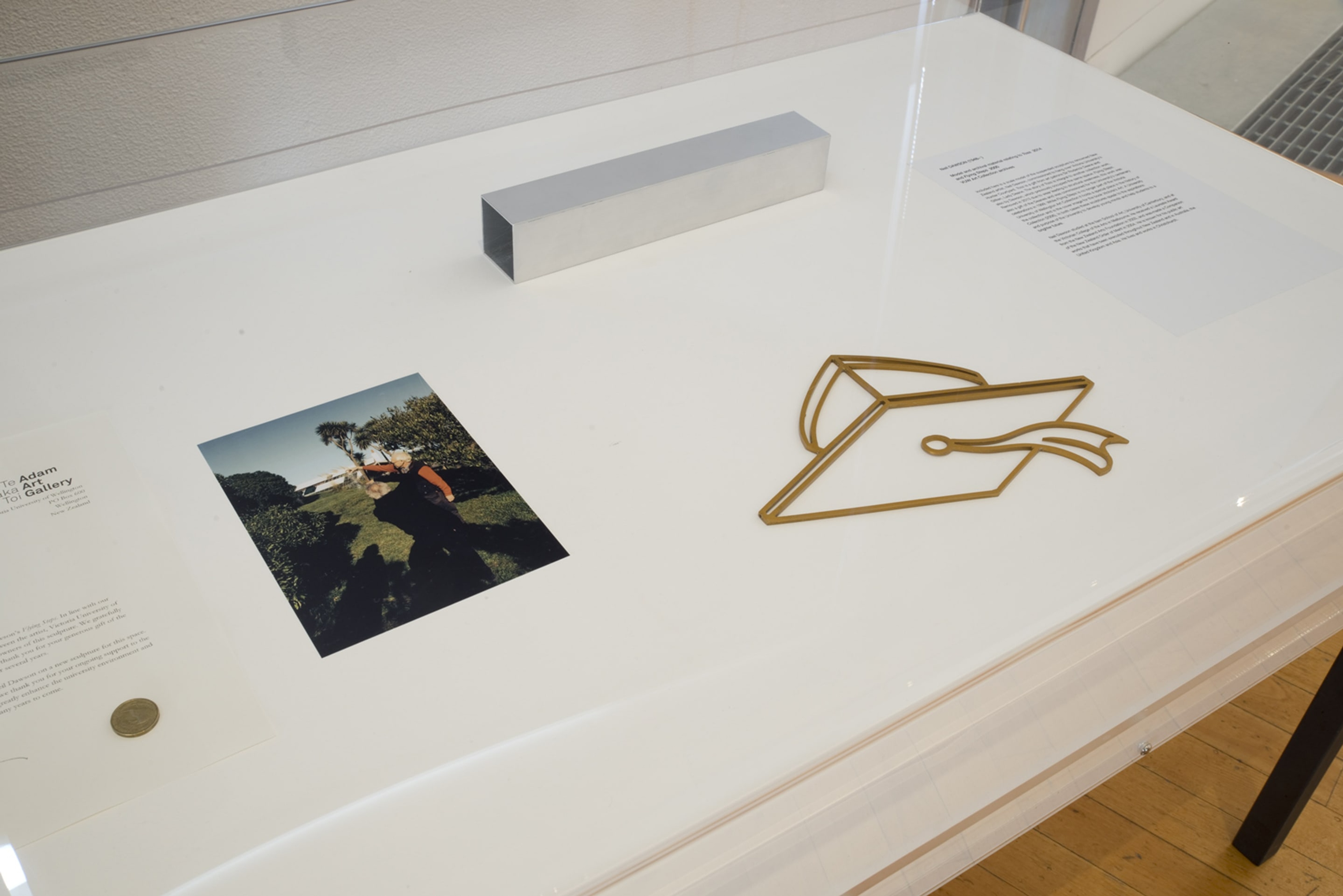 Neil Dawson, Model and archival material relating to Toss, 2014 and Flying Steps, 2000, VUW Art Collection archives. On view in the exhibition Out of Site – Works from the Victoria University of Wellington Art Collection, at Adam Art Gallery Te Pātaka Toi Victoria University of Wellington, 18 February – 23 April 2017, Photo: Shaun Matthews