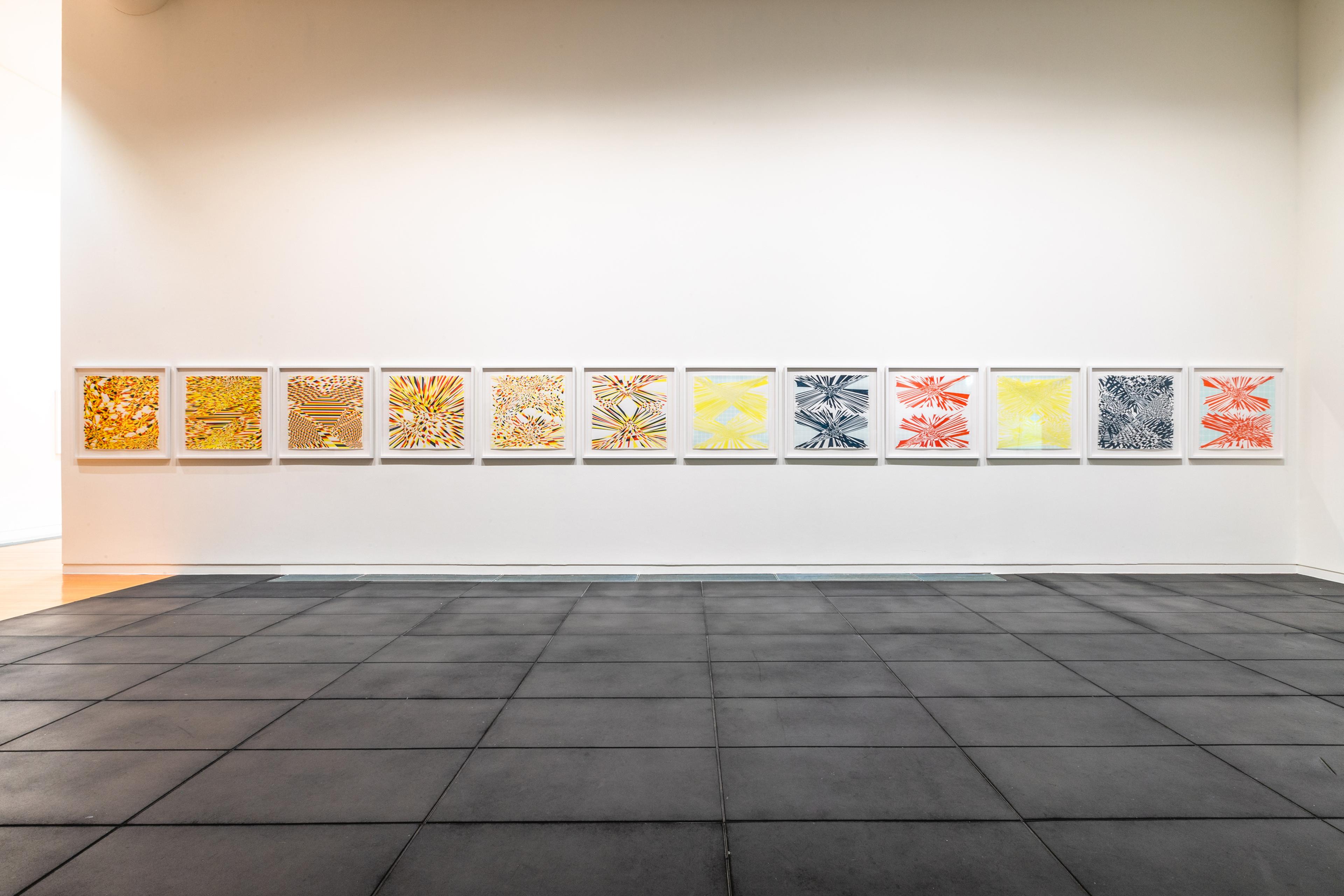 Installation view of 12 Energy Diagrams, (2015) in Energy Work: Kathy Barry , Te Pātaka Toi Adam Art Gallery, Wellington, 13 July – 25 September 2022. Photo by Ted Whitaker.
