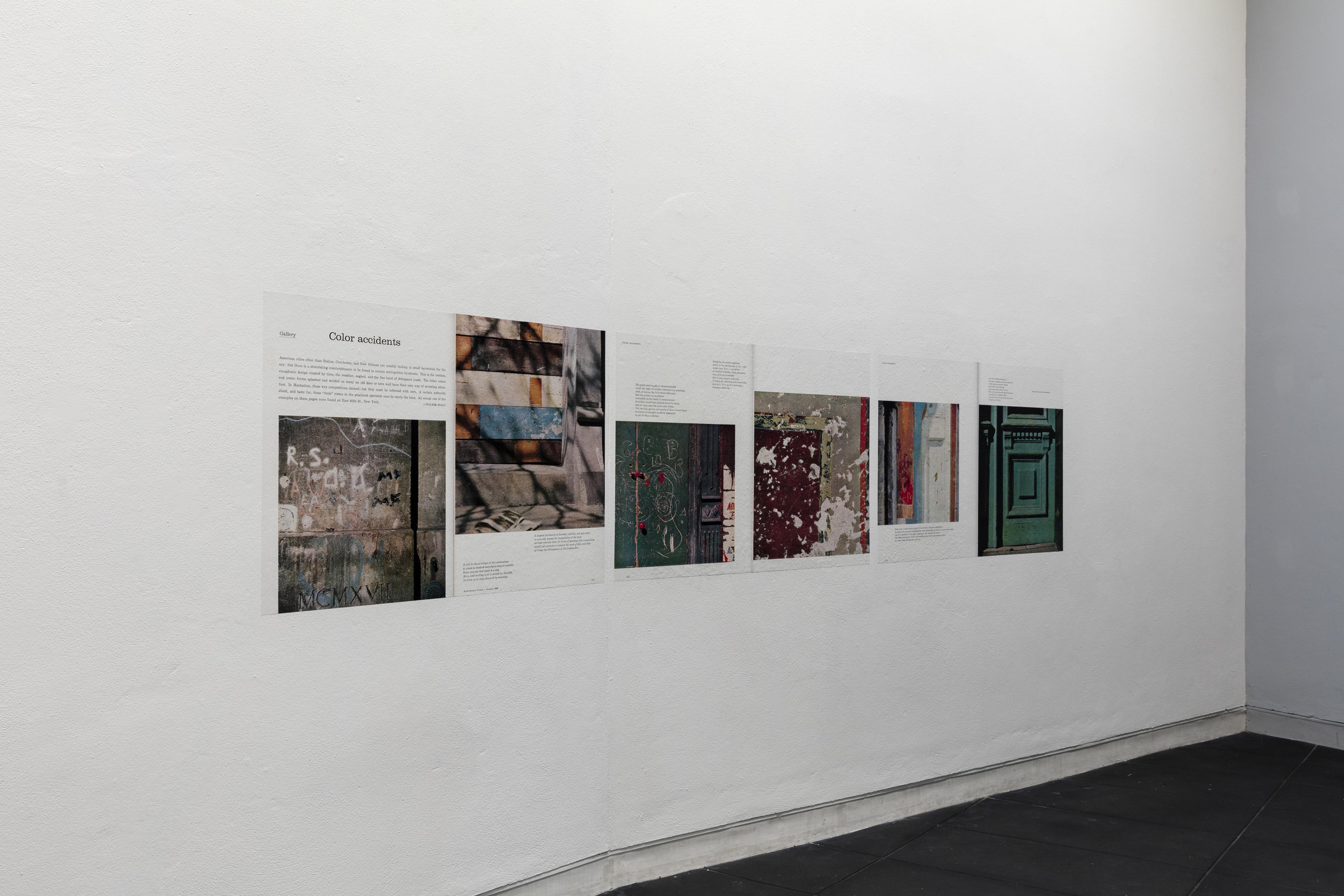 Walker Evans, ‘Color Accidents’, Architectural Forum, January 1958. Courtesy of the Metropolitan Museum of Art, New York. At Adam Art Gallery, Victoria University of Wellington, 2016, Photo: Shaun Waugh