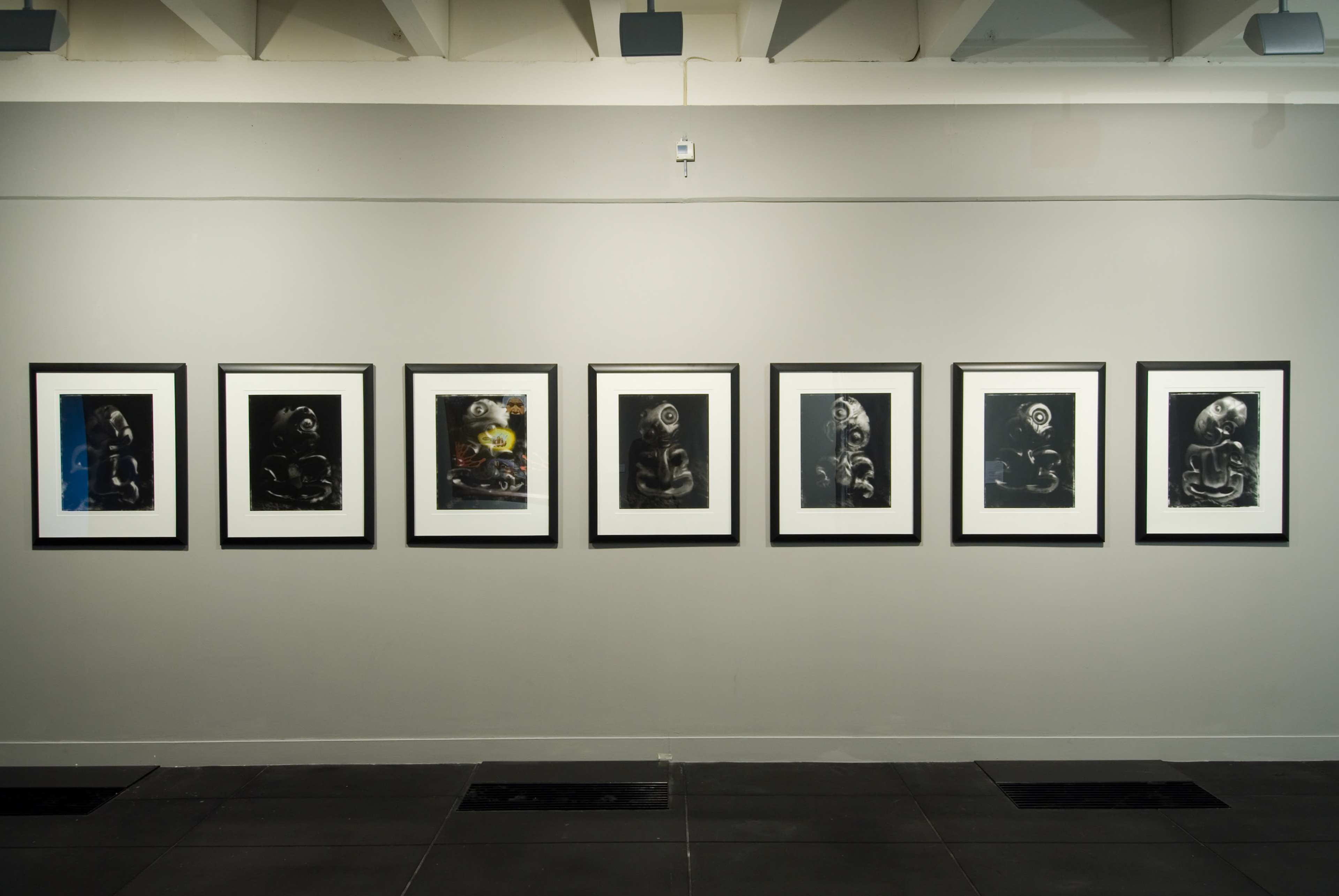Fiona Pardington, Mauria Mai, Tono Ano (Bringing to Light/Claiming Again), 2001, silver gelatin photographs, 875 x 735mm each. Installation view, In View: Works From the VUW Art Collection, Adam Art Gallery Te Pātaka Toi, Victoria University of Wellington, 2006