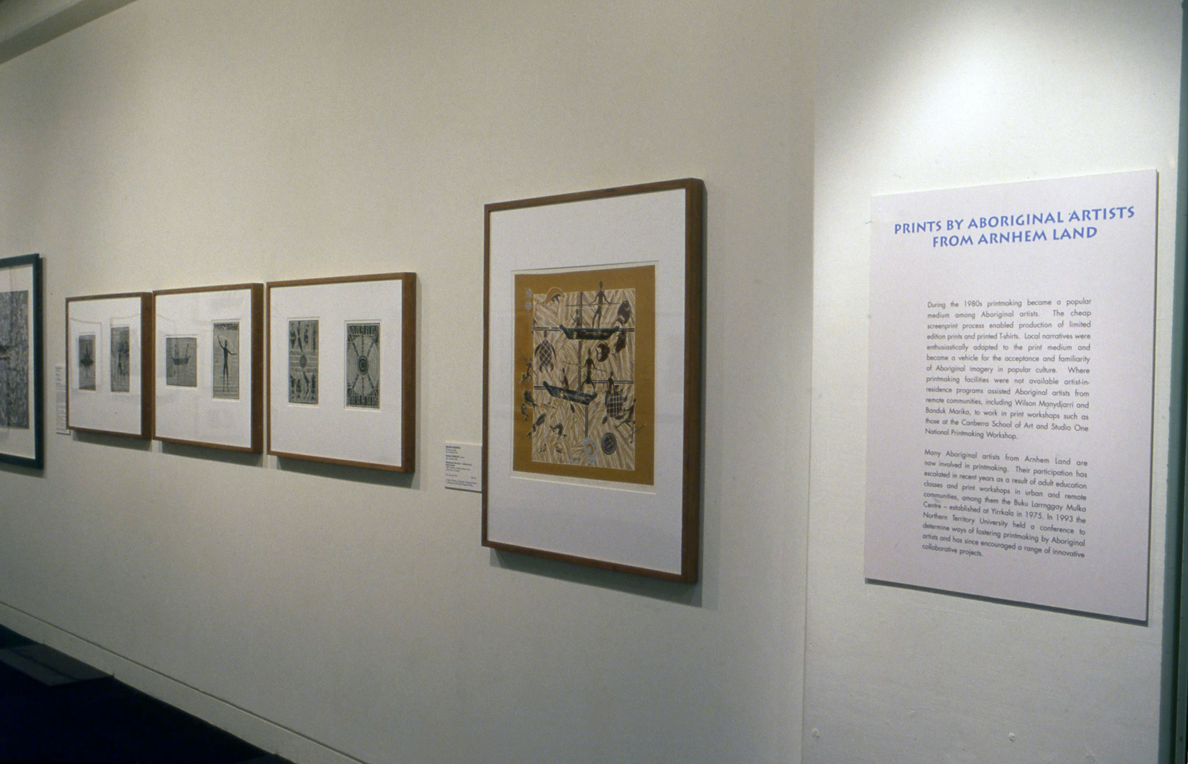 Installation view, Islands in the Sun: Prints by indigenous artists of Australia and the Australasian region, Adam Art Gallery Te Pātaka Toi, Victoria University of Wellington, 2002