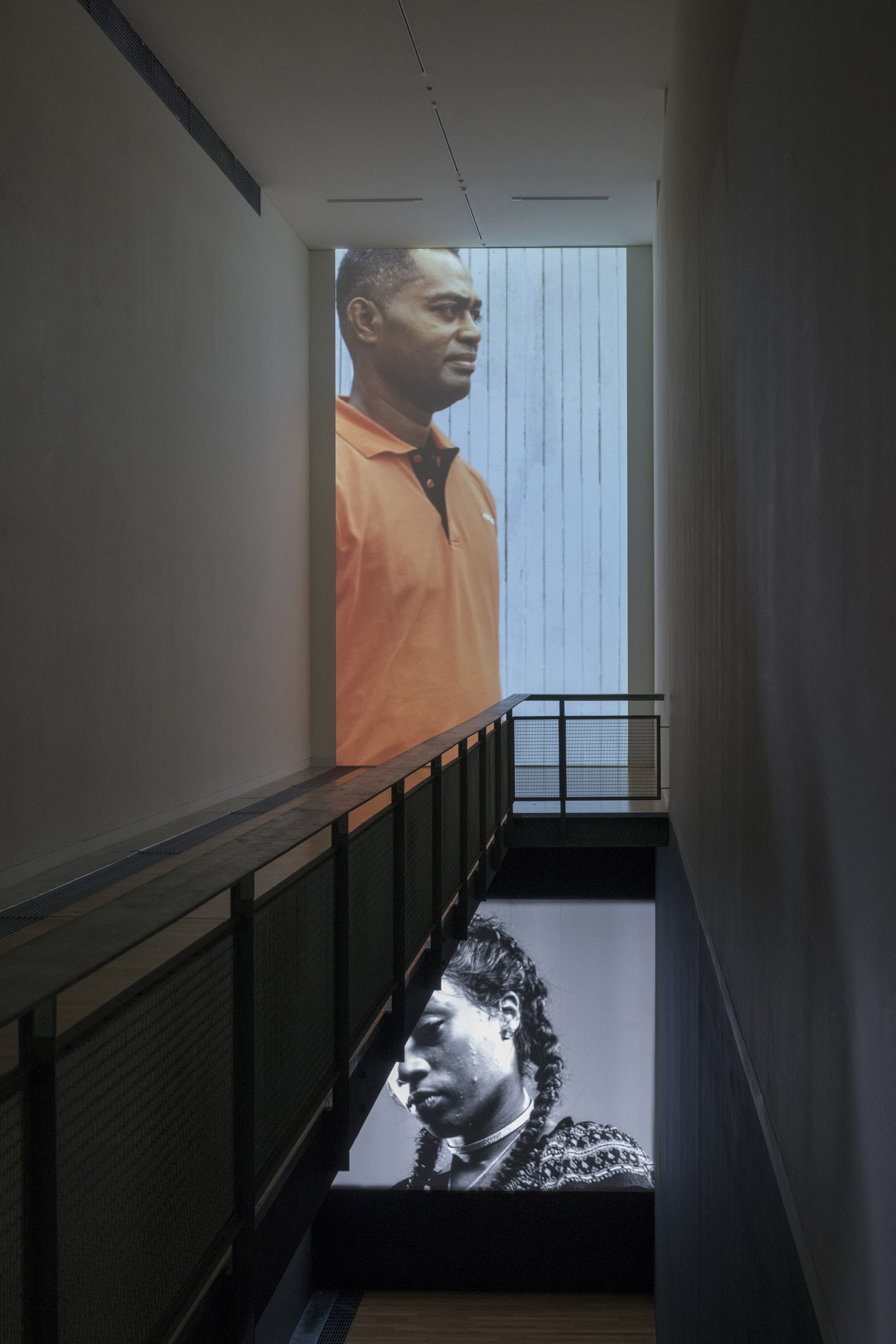 Above: Luke Willis Thompson, How long?, 2018, 16mm colour negative film transferred to digital video, silent. Below: Luke Willis Thompson, Autoportrait, 2017, 35mm, b&w, silent. Installation view at Adam Art Gallery Te Pātaka Toi, Victoria University of Wellington, 21 February – 15 April 2018