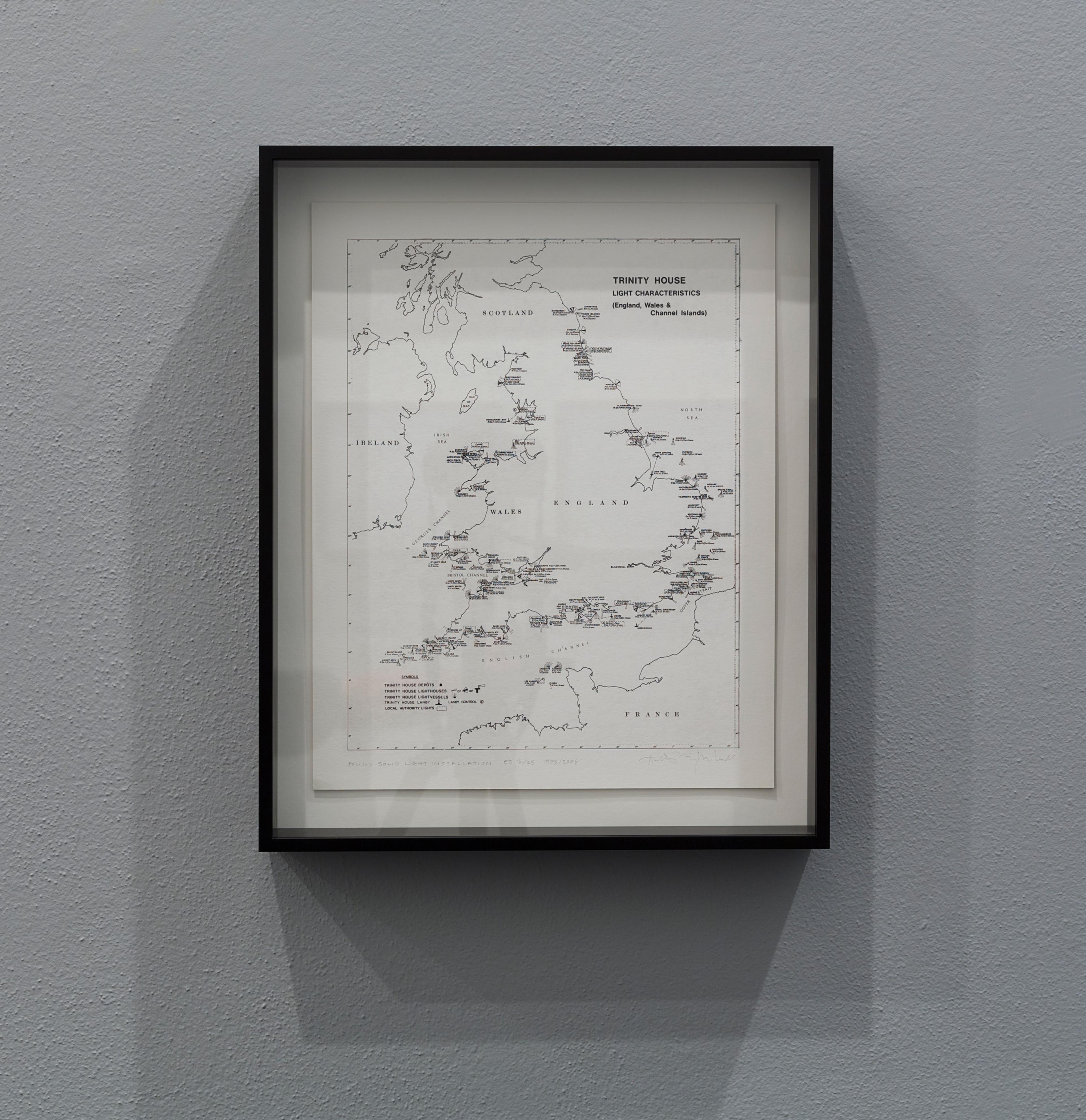 Anthony McCall, installation view of Found Solid Light Installation, 1974. Offset lithography on paper, 416 x 329mm. Courtesy of the artist and Sean Kelly, New York. Photo: Shaun Waugh.