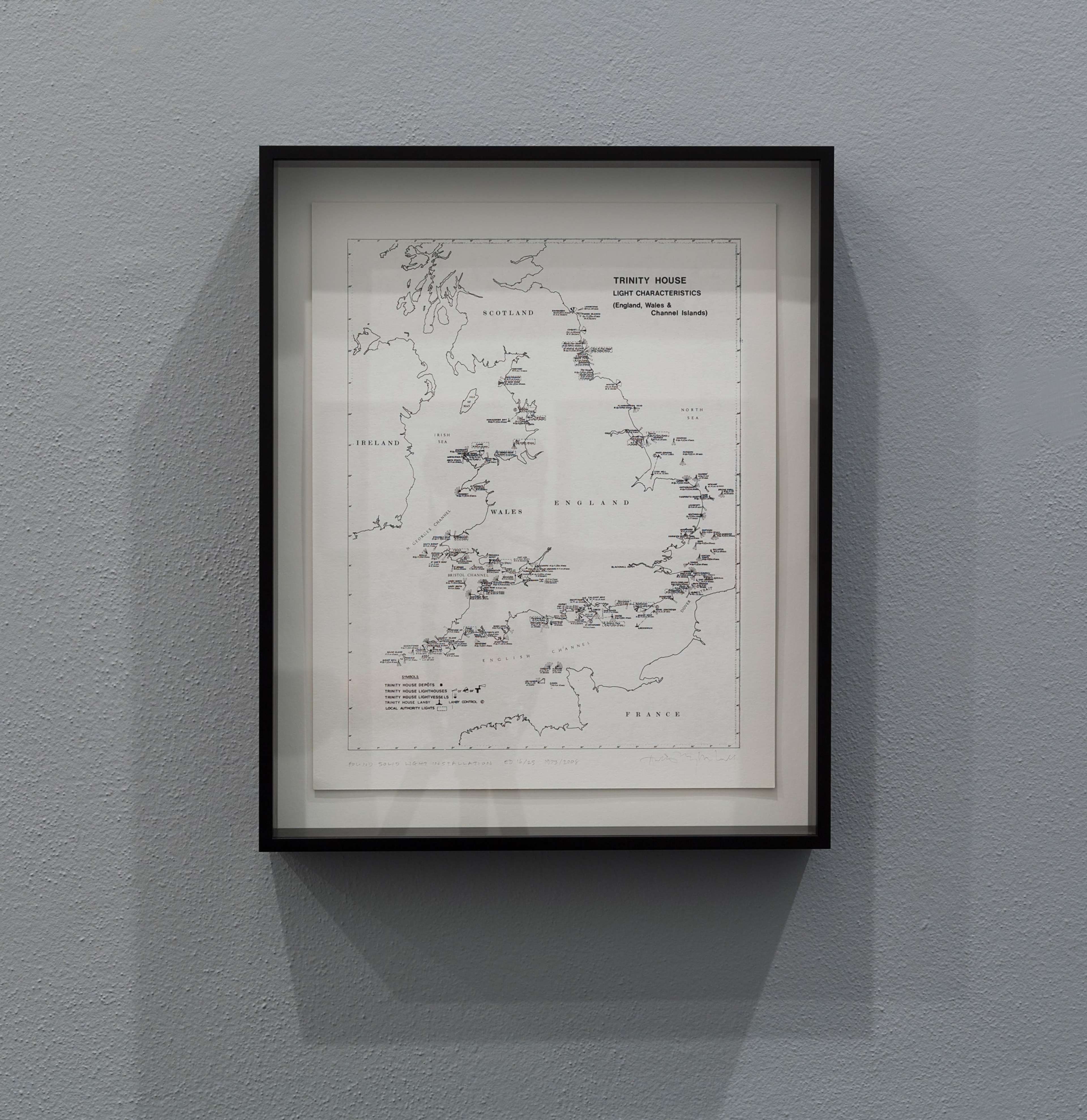 Anthony McCall, installation view of Found Solid Light Installation, 1974. Offset lithography on paper, 416 x 329mm. Courtesy of the artist and Sean Kelly, New York. Photo: Shaun Waugh.