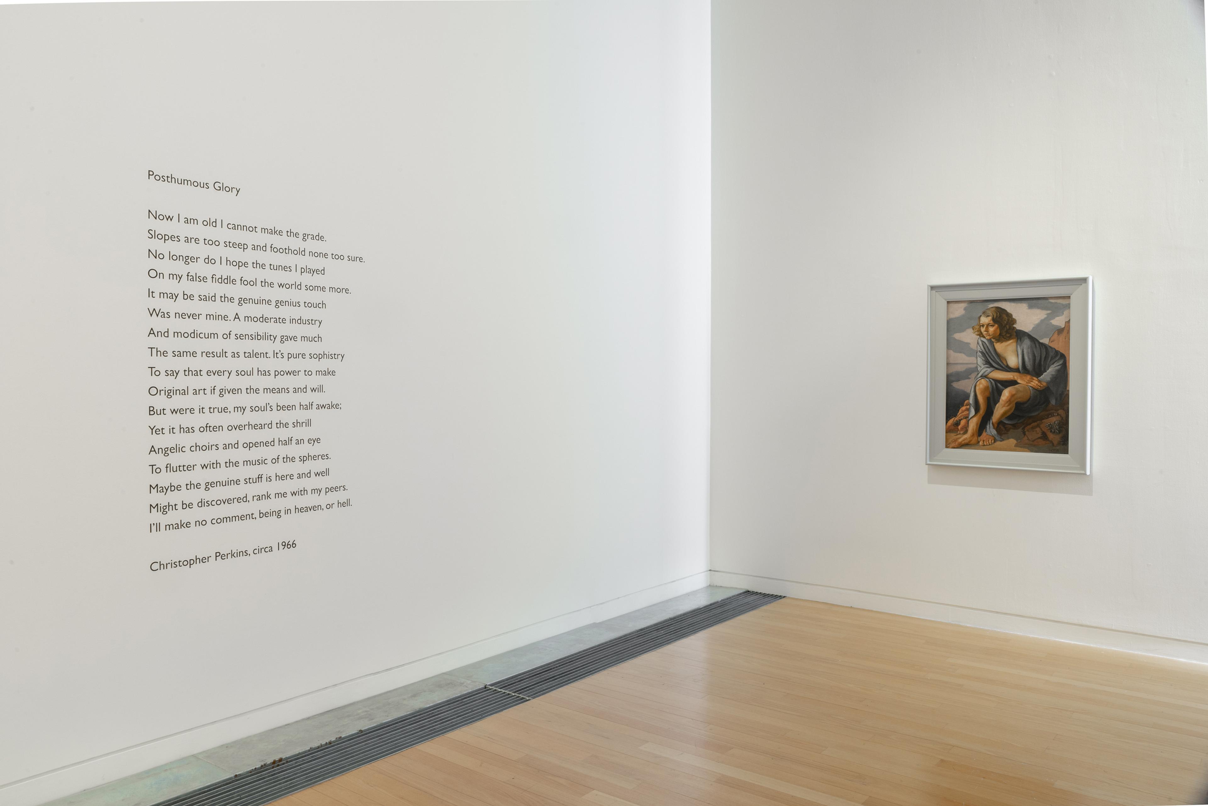 Christopher Perkins, Meditation, 1931, oil on canvas, Collection of Auckland Art Gallery Toi o Tamaki, purchased 1967. Installation view, ‘Looking for a new country’ – Christopher Perkins in New Zealand, Adam Art Gallery Te Pātaka Toi, Victoria University of Wellington, 6 November 2019 – 22 March 2020. Photo: Shaun Matthews
