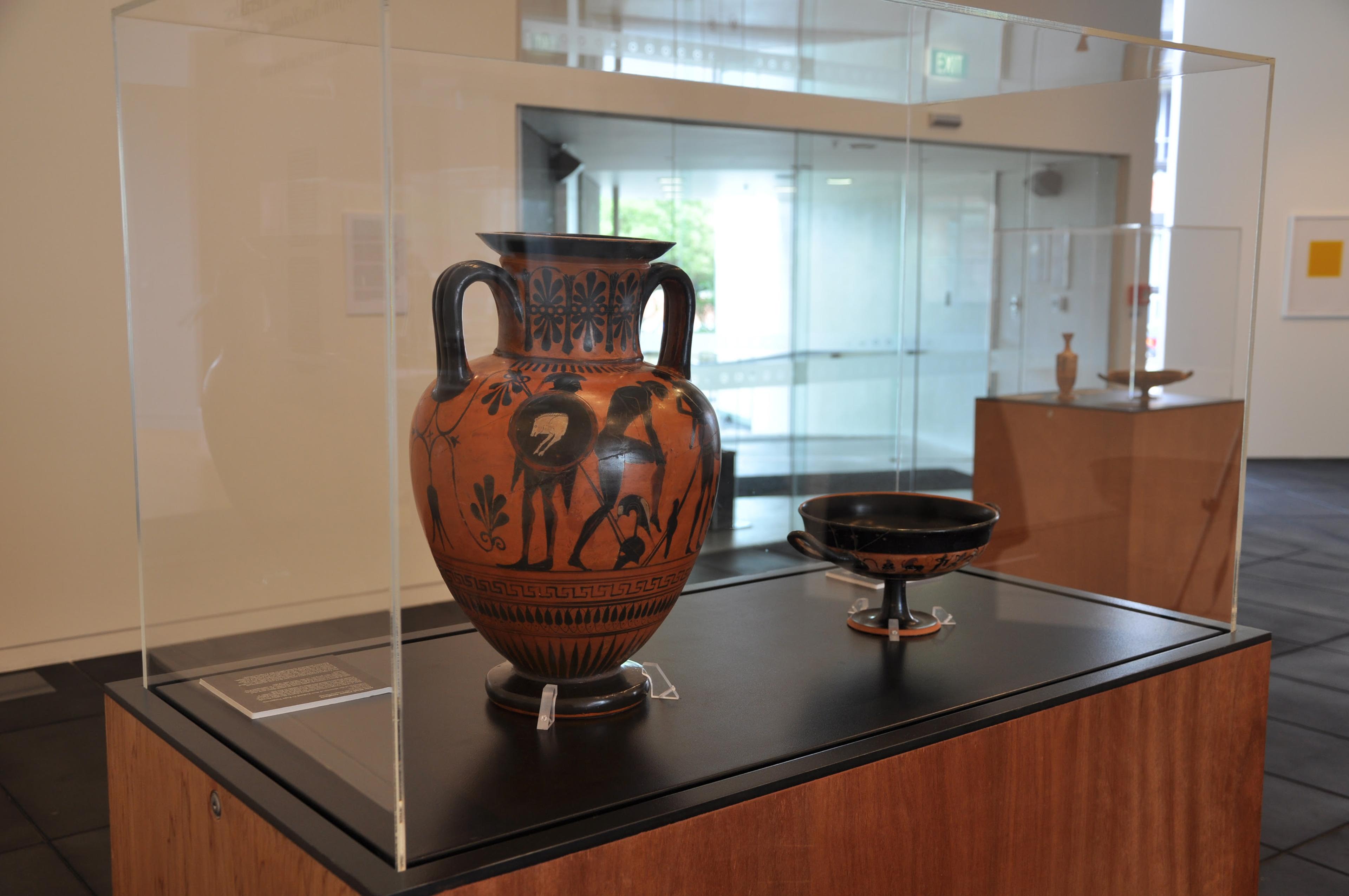 Installation view, Scenes from the Life of Herakles: Attic Vases from New Zealand Collections, in Source Material: Five Conversations with the Past, Adam Art Gallery Te Pātaka Toi, Victoria University of Wellington, 2009