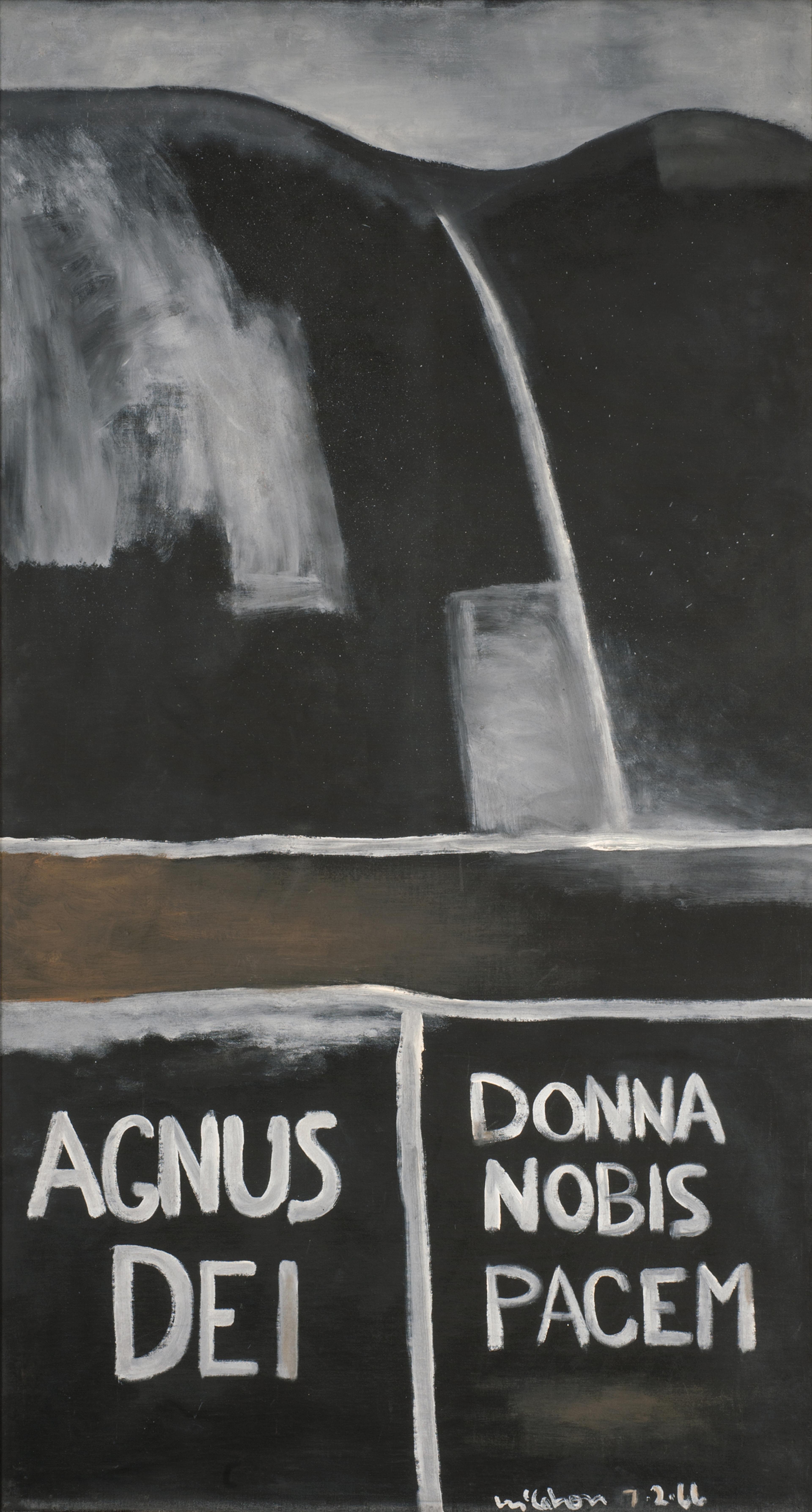 Colin McCahon, 'Agnus Dei, Donna Nobis Pacem', 1966, oil on canvas on board,