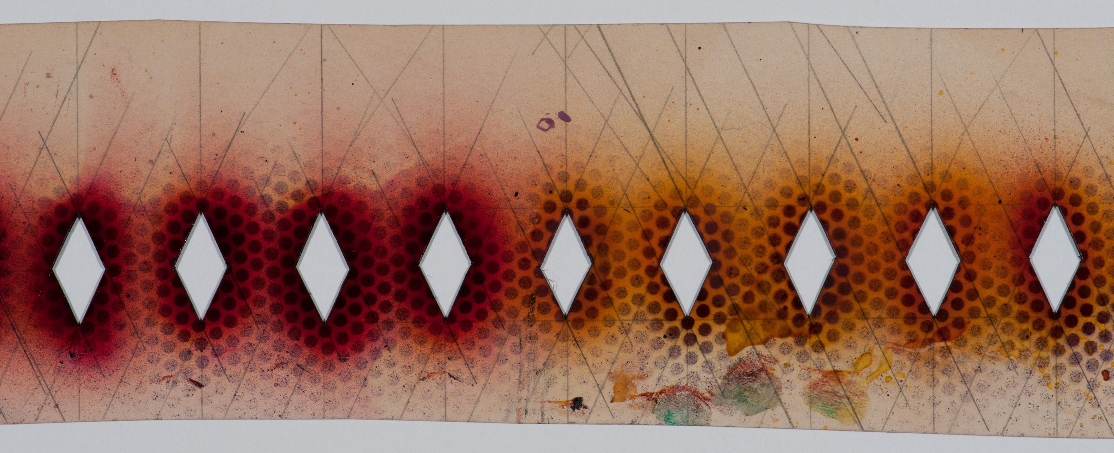 Len Lye, stencil from Musical Poster #1, 1940. Paint on heavy card, occasional pencil inscriptions, eleven of twenty-one, various dimensions, approx. 490 x 90mm. Courtesy of the Len Lye Foundation, Govett-Brewster Art Gallery.