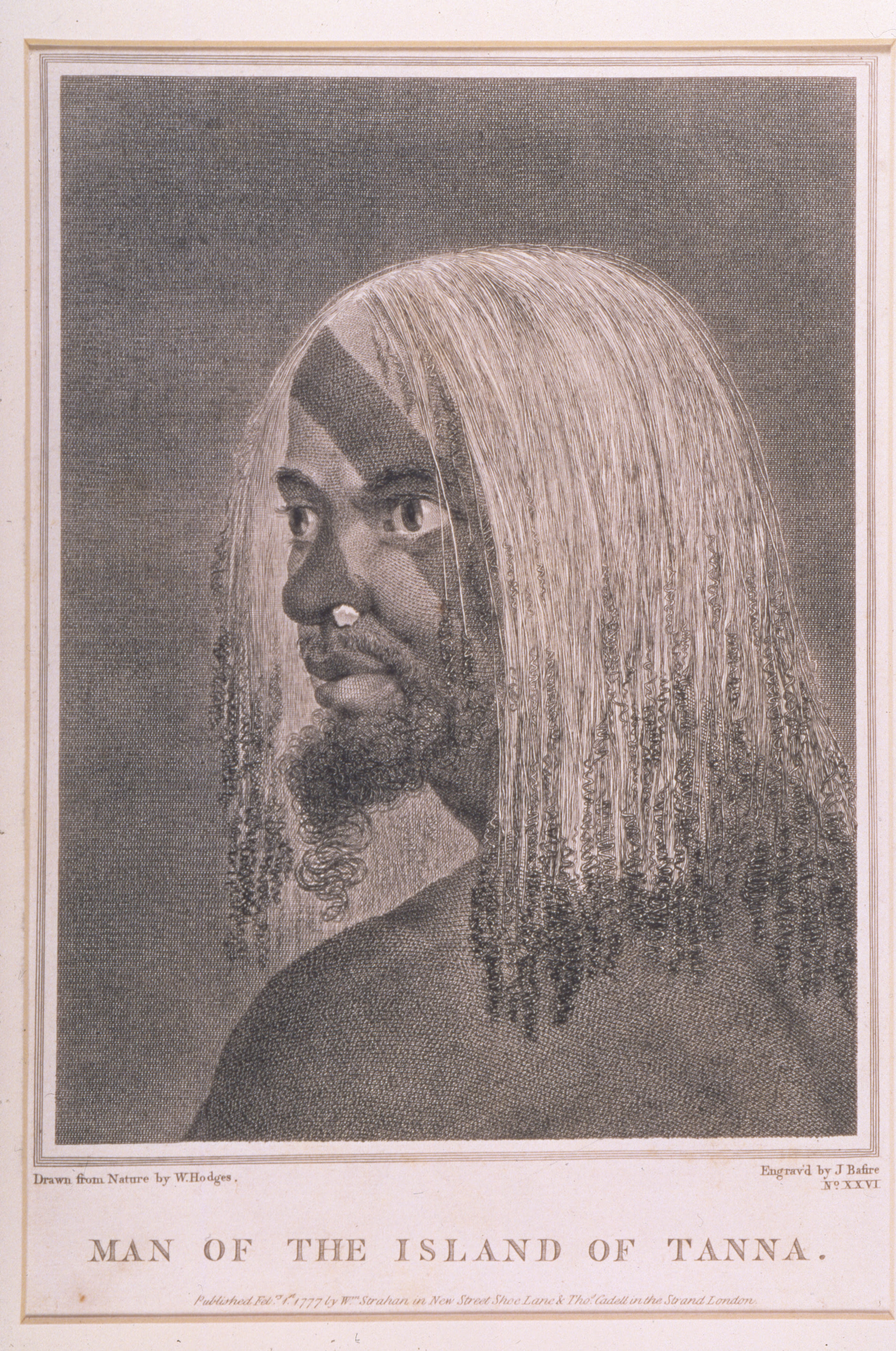 James Basire and William Blake after William Hodges, Man of the island of Tanna, 1777 engraving from James Cook, A voyage towards the South Pole, 1777, II, plate 26 fp. 78. Private collection