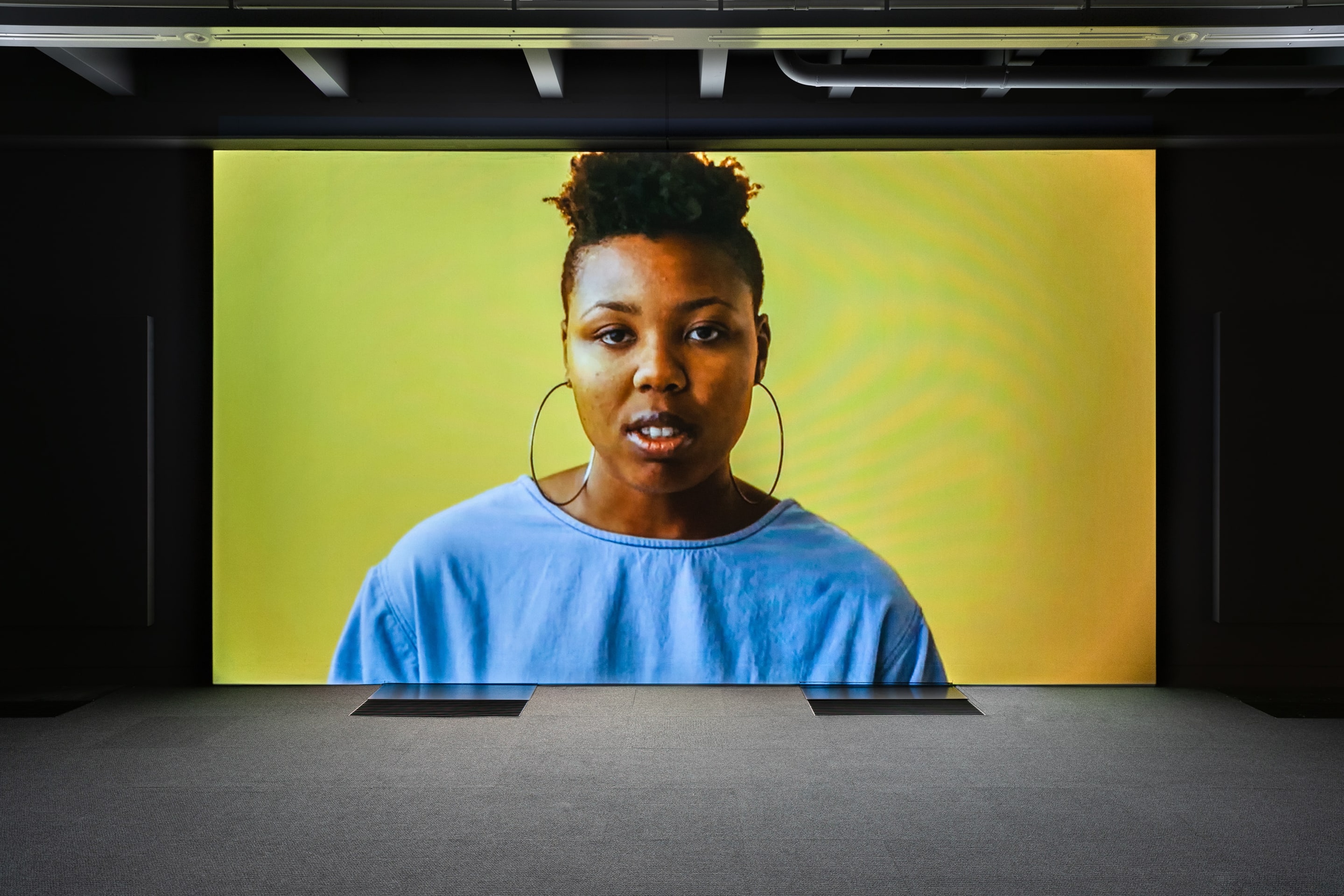 Arthur Jafa, Love is the Message, The Message is Death, 2016, digital video projection, 7:25 mins, colour/sound, courtesy of the artist and Gladstone Gallery. Installation view, Image Processors: Artists in the Medium – A Short History 1968–2020 , Te Pātaka Toi Adam Art Gallery, Victoria University of Wellington. Photo by Ted Whitaker.