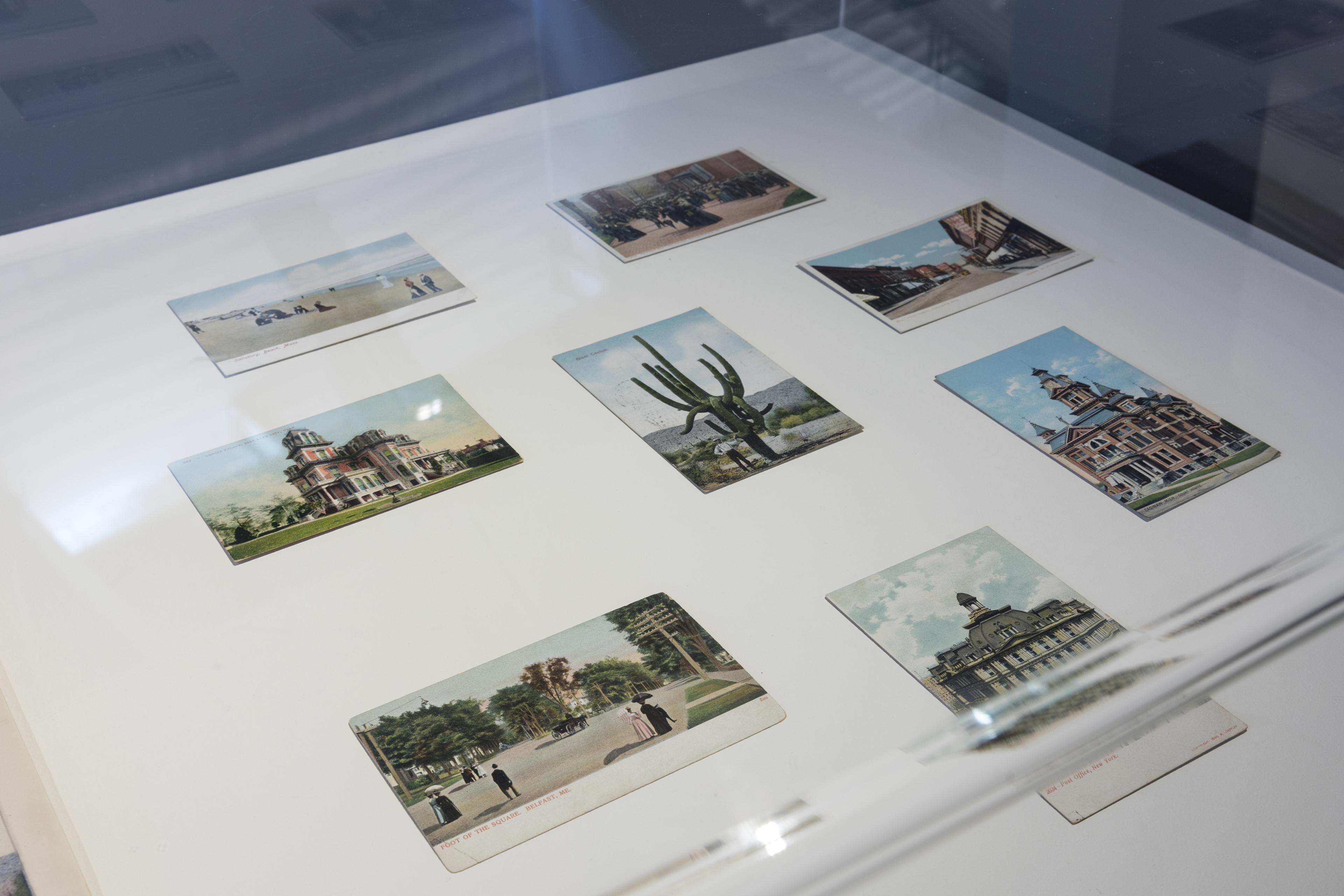 Eight popular postcards, 1890–1910. Photographers unknown. As exhibited in Walker Evans: The Magazine Work at Adam Art Gallery, Victoria University of Wellington, 2016, Photo: Shaun Waugh