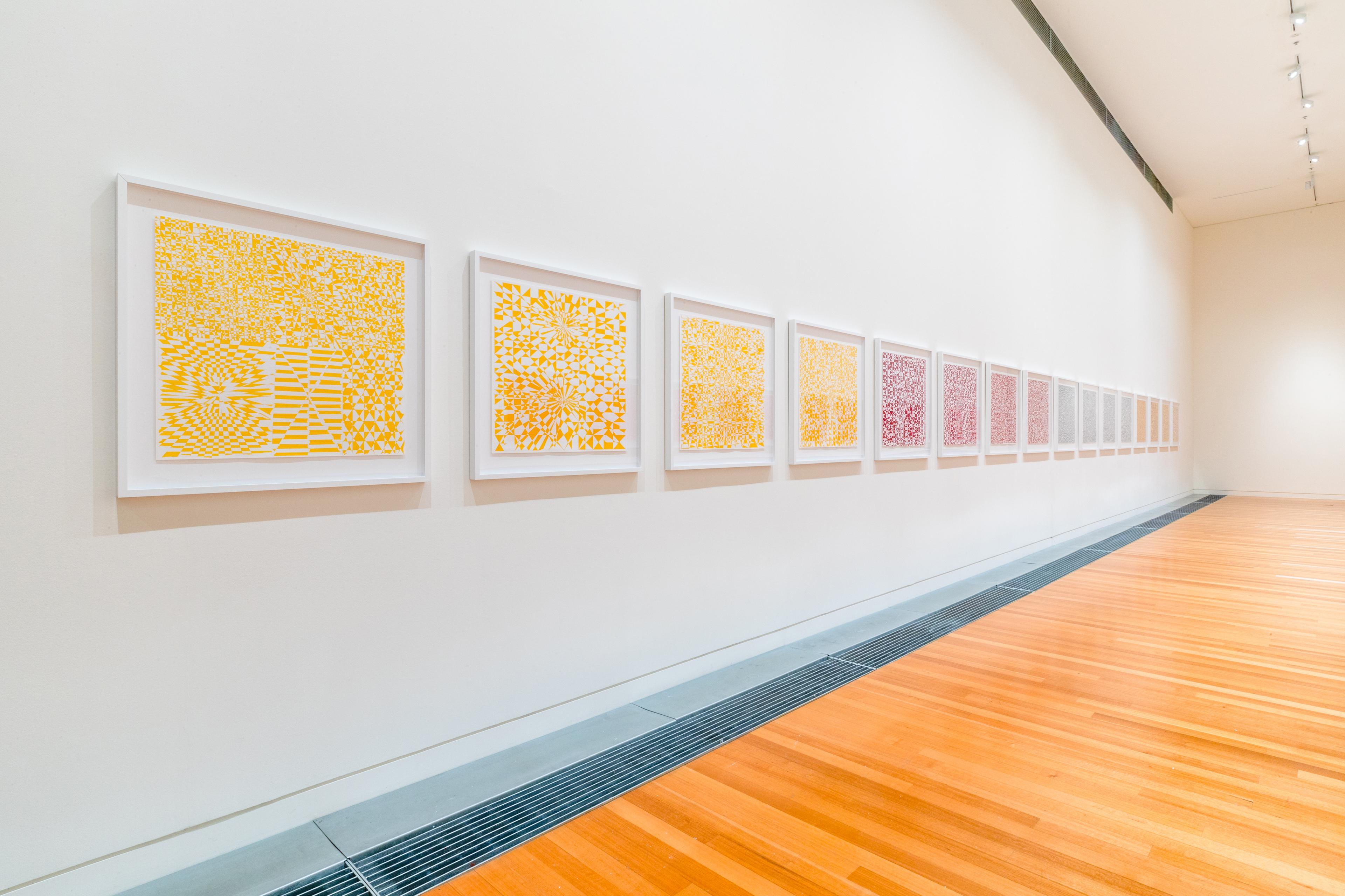 Installation view of The Loom of Time, (2018–19) in Energy Work: Kathy Barry , Te Pātaka Toi Adam Art Gallery, Wellington, 13 July – 25 September 2022. Photo by Ted Whitaker.