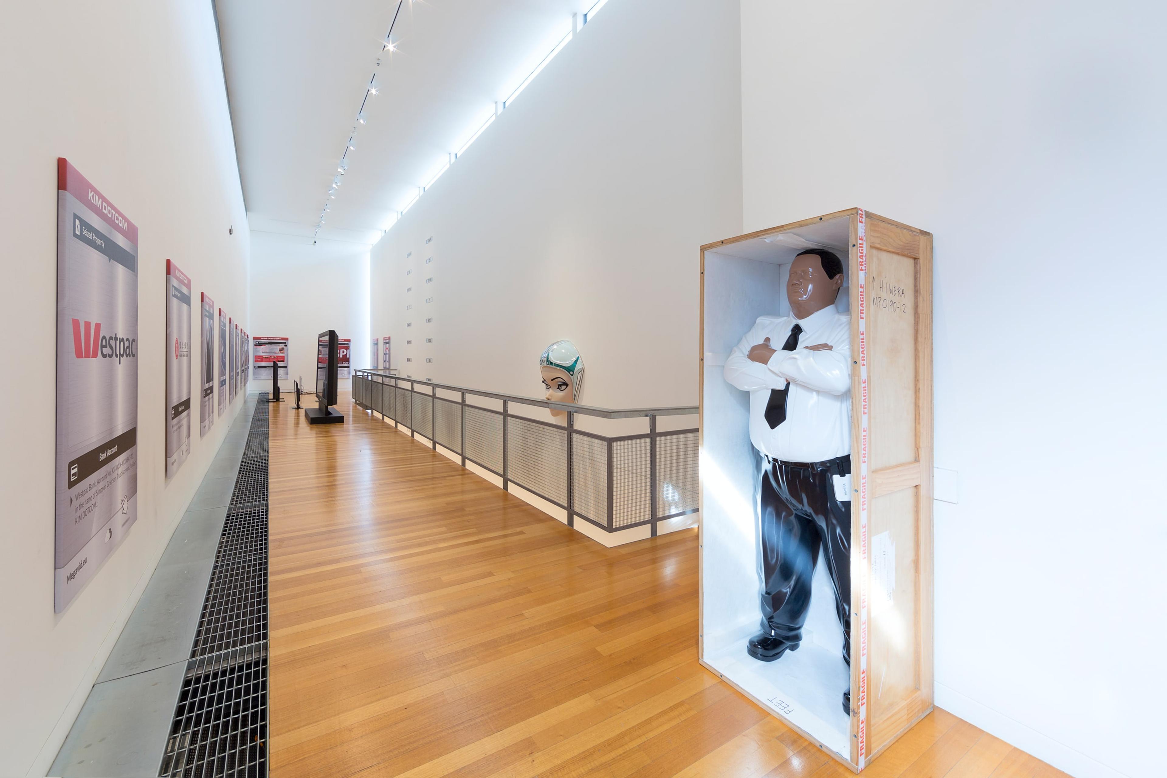 Simon Denny, The Personal Effects of Kim Dotcom 2014, installation view at the Adam Art Gallery, Victoria University of Wellington ©Simon Denny (photo: Shaun Waugh).