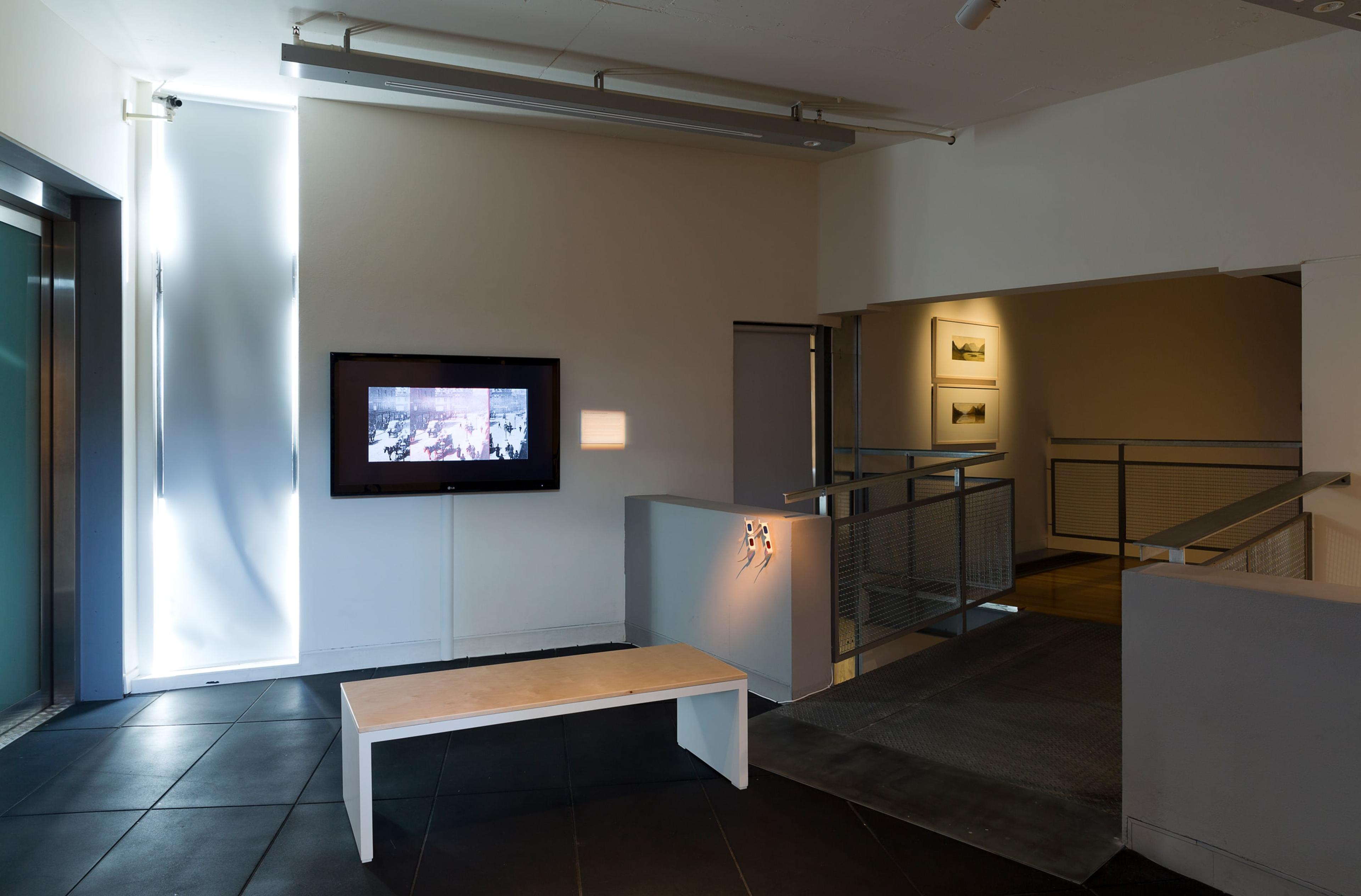 Installation view of Cinema & Painting at the Adam Art Gallery, showing works by Ken Jacobs and William Fox. Photo: Shaun Waugh.