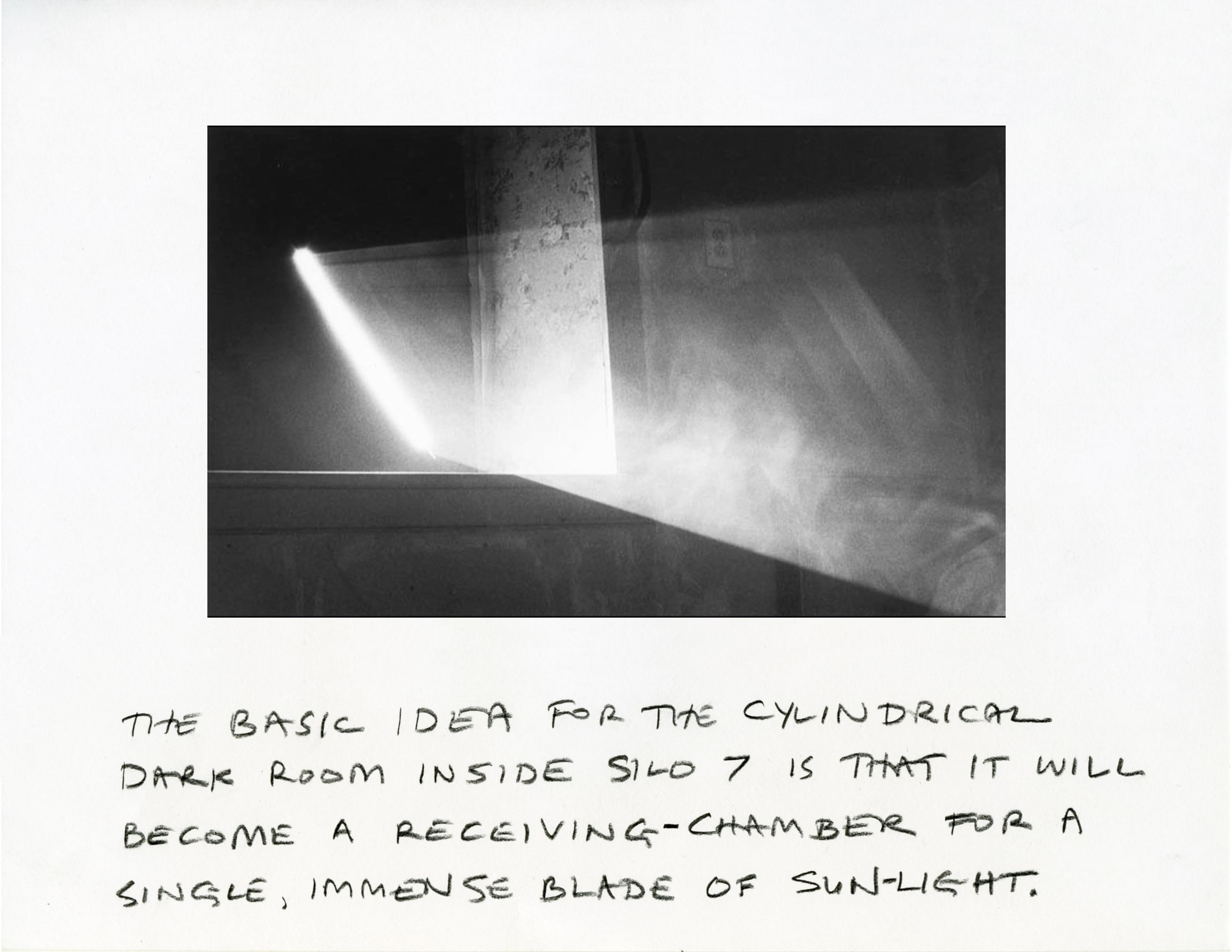 Anthony McCall, drawing from Light House: A Proposal for Silo 7, 2013. Pencil, ink and inkjet on paper, 8.5 x 11”. Set of twelve drawings. Courtesy the Artist and Sean Kelly, New York.