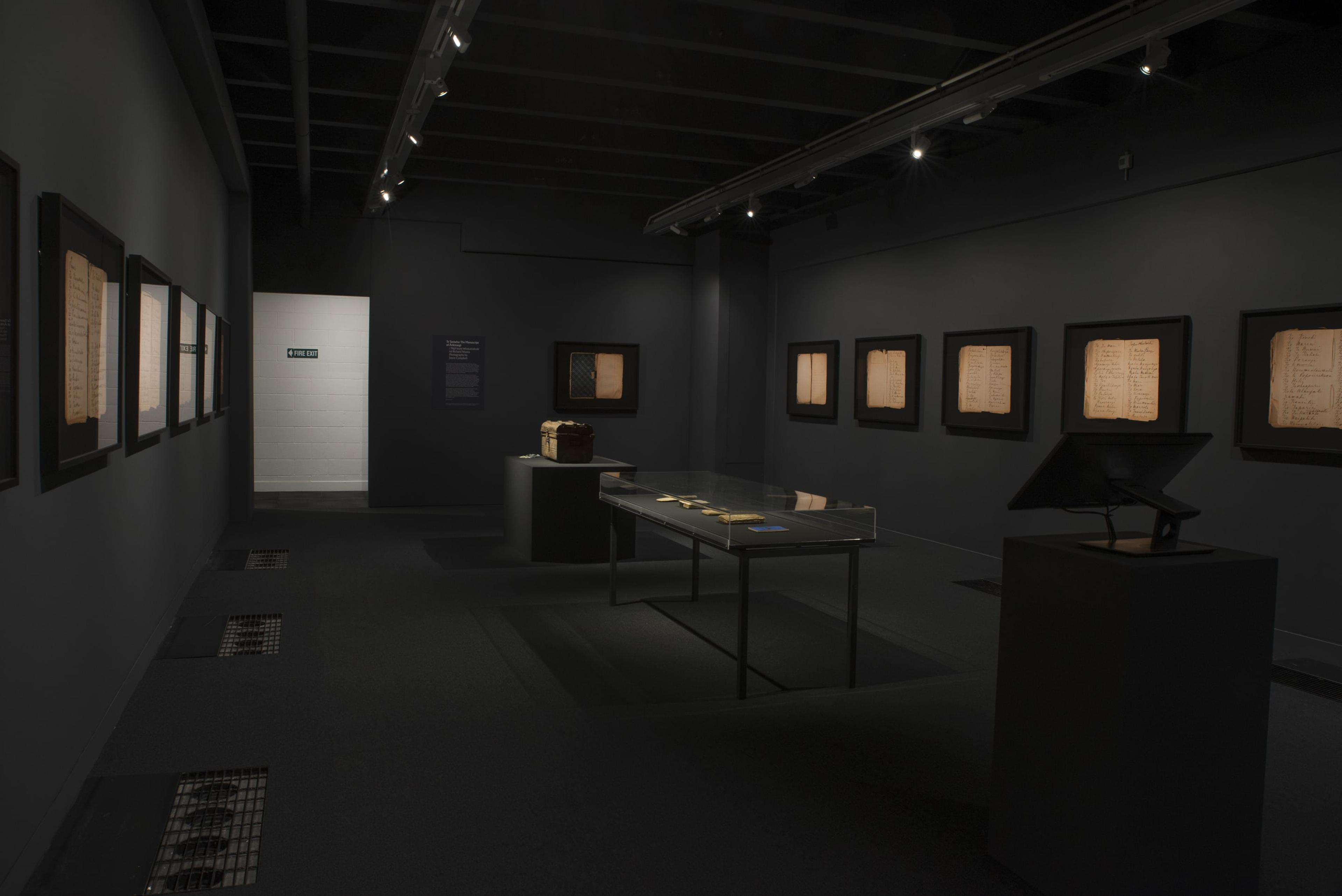 Installation view of Te Taniwha: The Manuscript of Ārikirangi