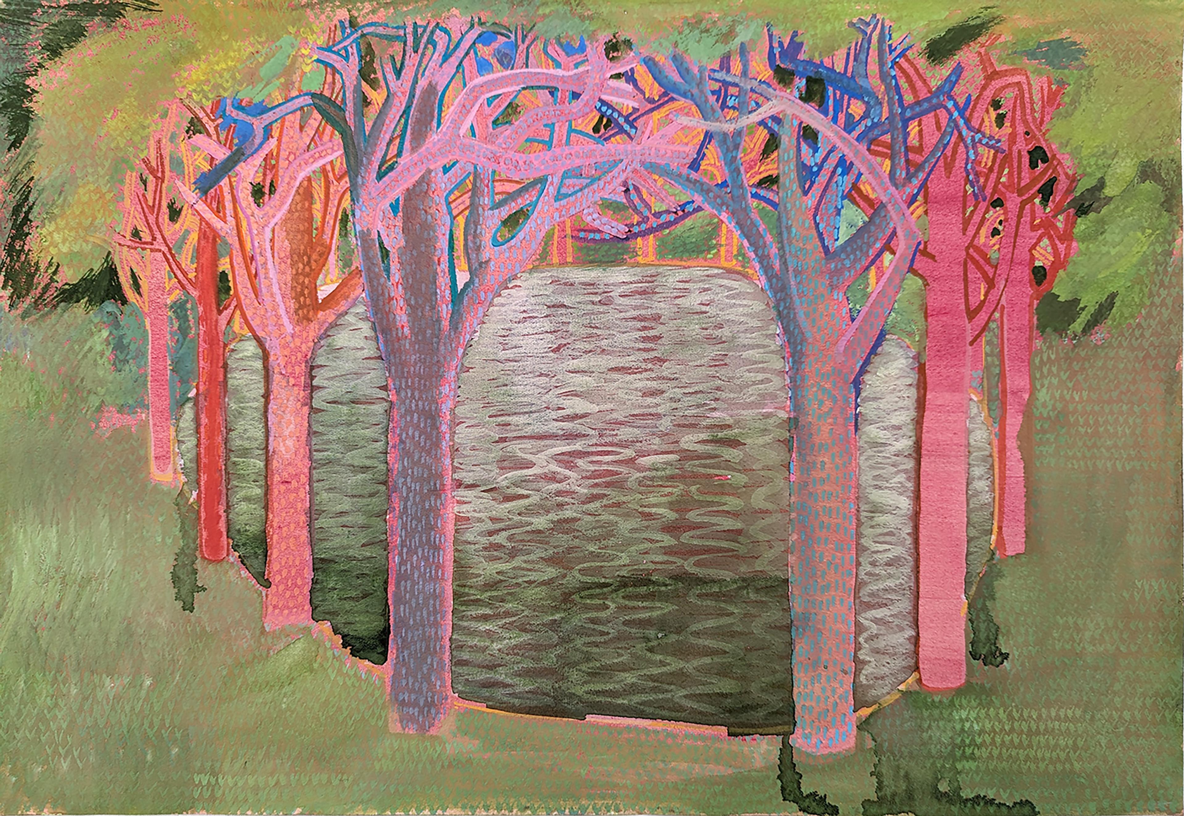 Colour drawing of grove of trees