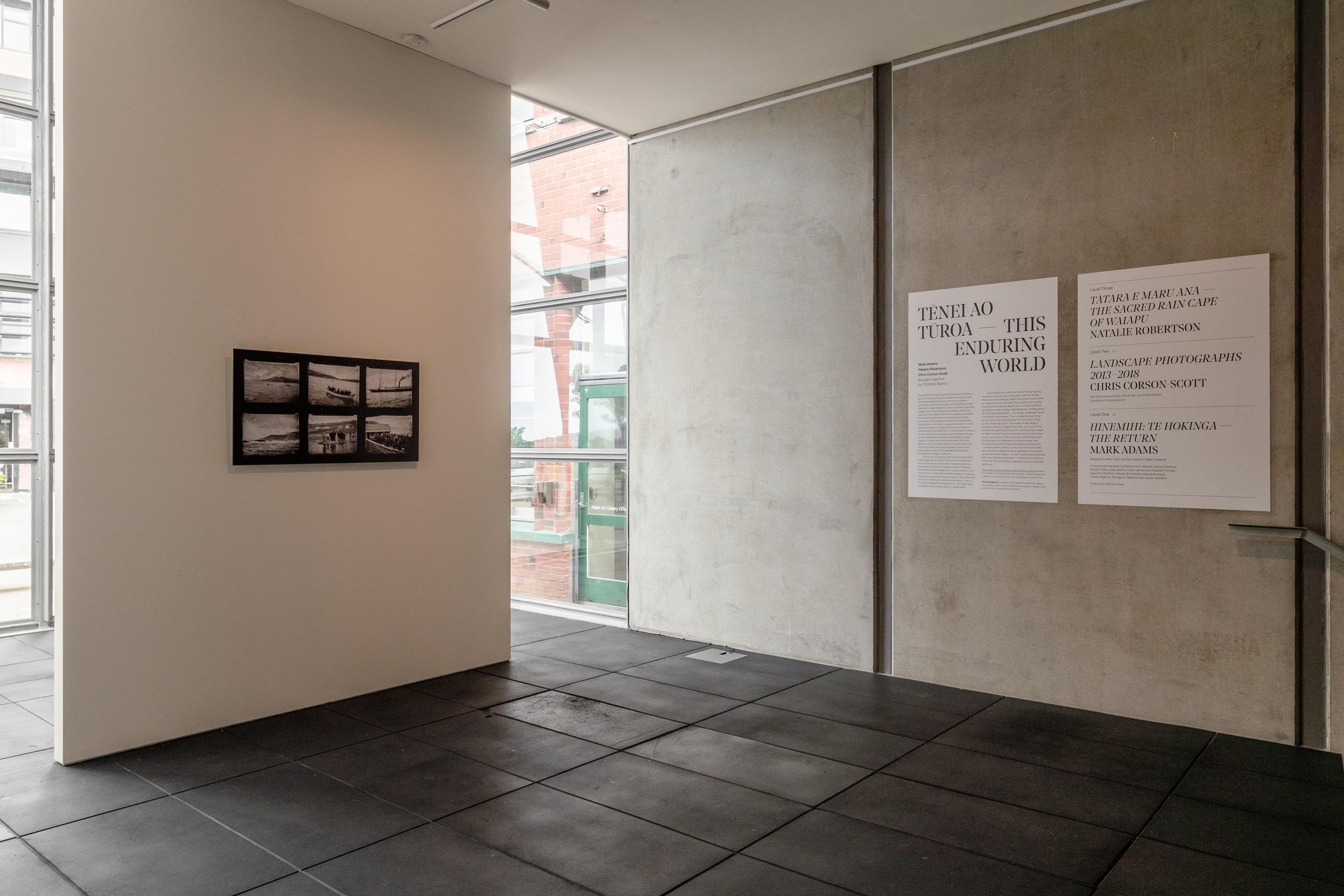 Natalie Robertson, Camera on the deck – the first known photographs of Port Awanui, 1897/2020, inkjet print, silver gloss paper, reprinted from the original glass plate negative by William Fitzgerald Crawford (1844–1915), courtesy of the artist and Tairāwhiti Museum, Gisborne. Installation view, Tēnei Ao Tūroa – This Enduring World, Te Pātaka Toi Adam Art Gallery, Victoria University Wellington. Photo: Ted Whitaker