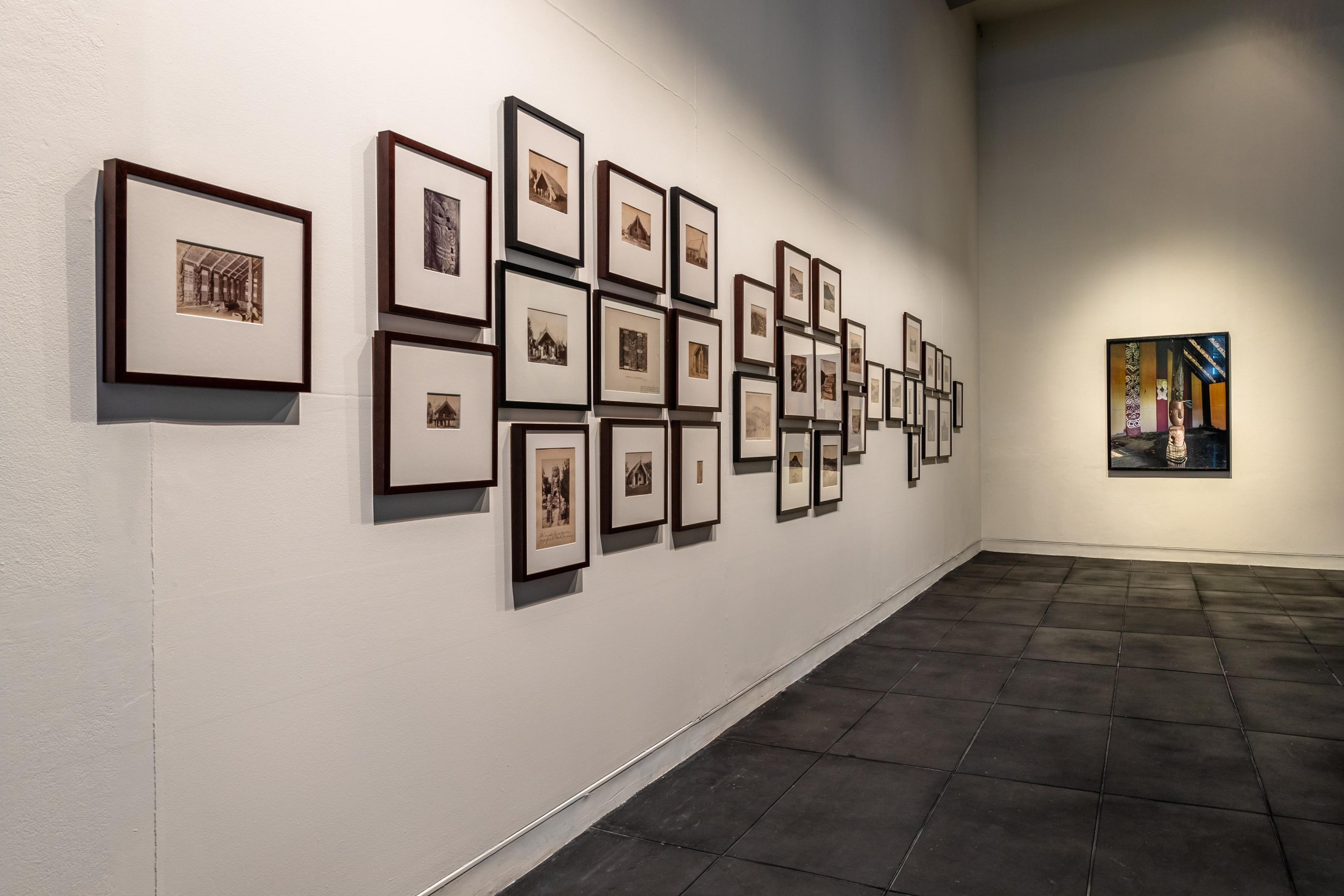 Installation view, Mark Adams, Hinemihi: Te Hokinga-The Return, in Tēnei Ao Tūroa – This Enduring World, Te Pātaka Toi Adam Art Gallery. Photo: Ted Whitaker