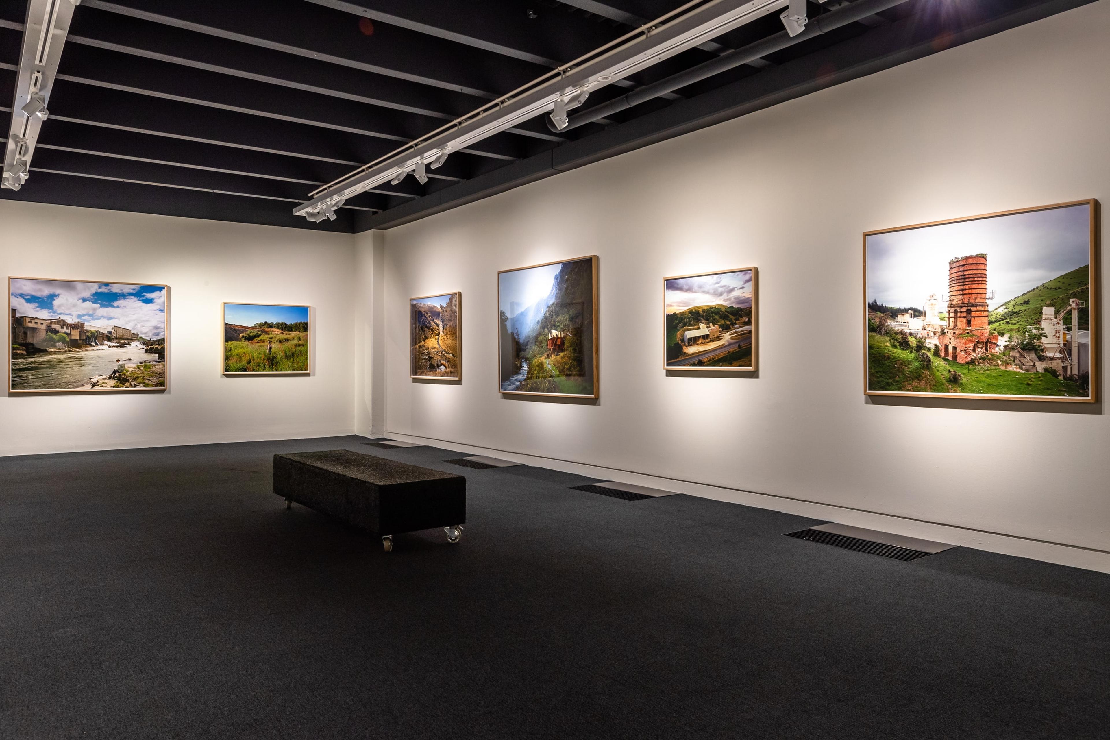 Installation view, Chris Corson-Scott, Landscape Photographs 2013-2018, in Tēnei Ao Tūroa – This Enduring World, Te Pātaka Toi Adam Art Gallery, Te Victoria University Wellington. Photo: Ted Whitaker