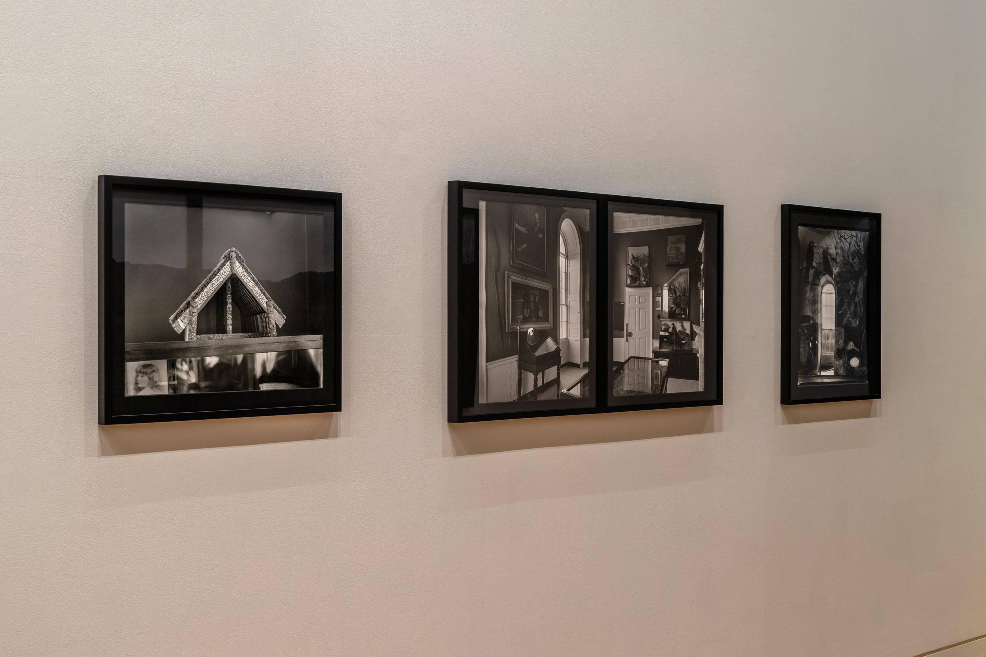 Installation view, Mark Adams, Hinemihi: Te Hokinga-The Return, in Tēnei Ao Tūroa – This Enduring World, Te Pātaka Toi Adam Art Gallery. Photo: Ted Whitaker