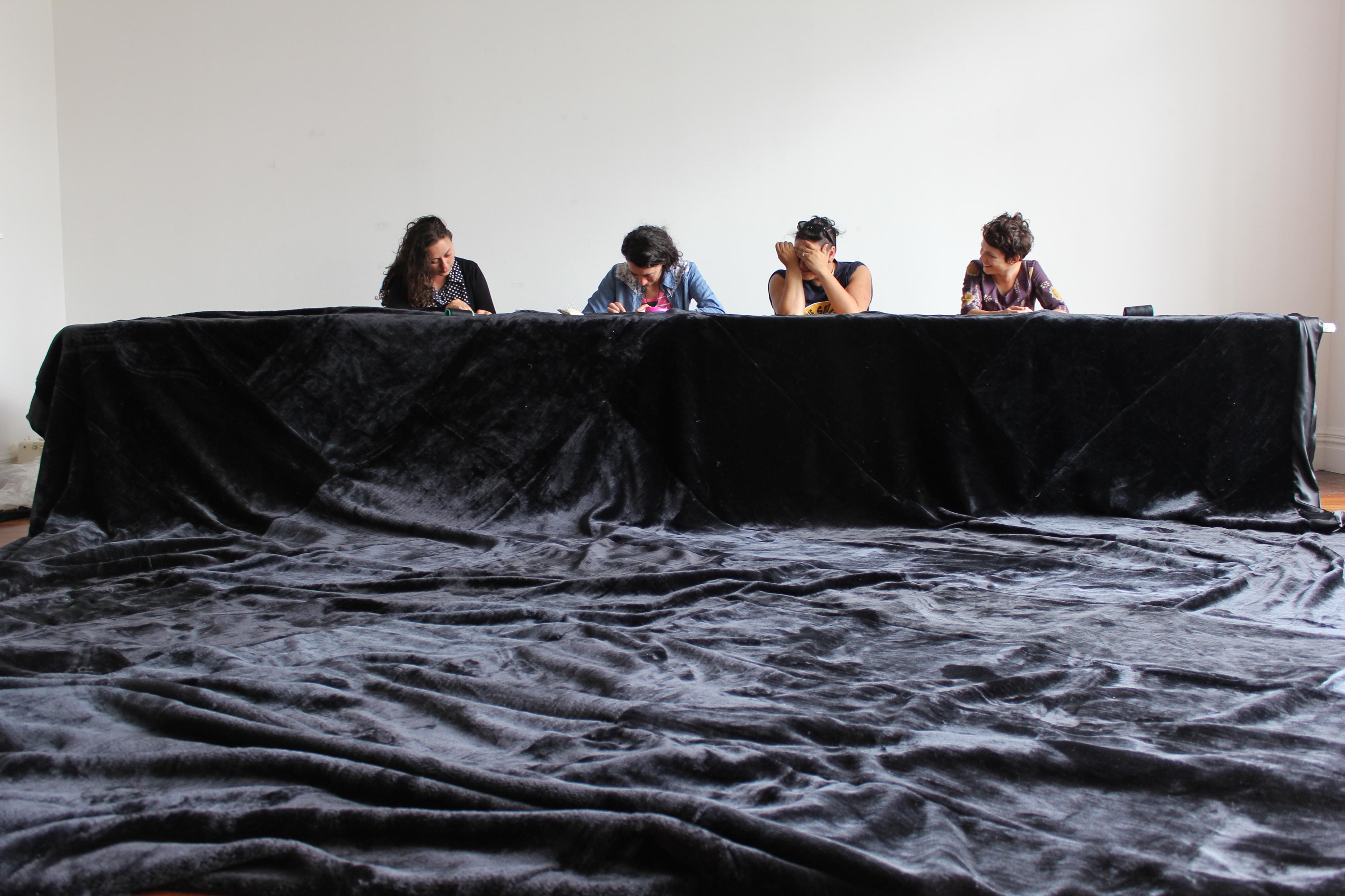 Mata Aho Collective making Te Whare Pora, Enjoy Public Art Gallery Wellington, 2011 (photo courtesy of Mata Aho Collective)