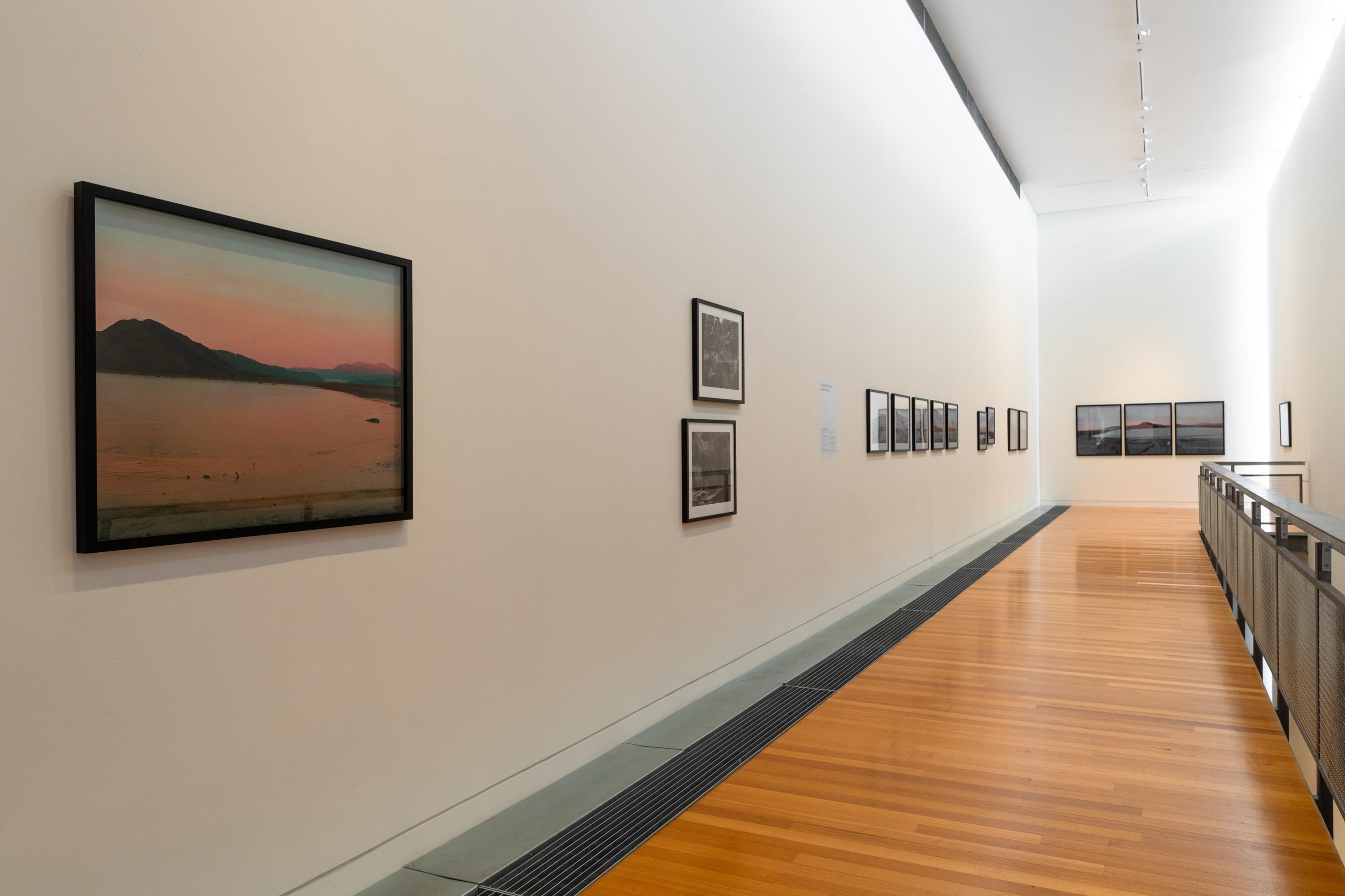 Installation view, Natalie Robertson, Tātara E Maru Ana – the Sacred Rain Cape of Waiapu, in Tēnei Ao Tūroa – This Enduring World, Te Pātaka Toi Adam Art Gallery, Victoria University Wellington. Photo: Ted Whitaker