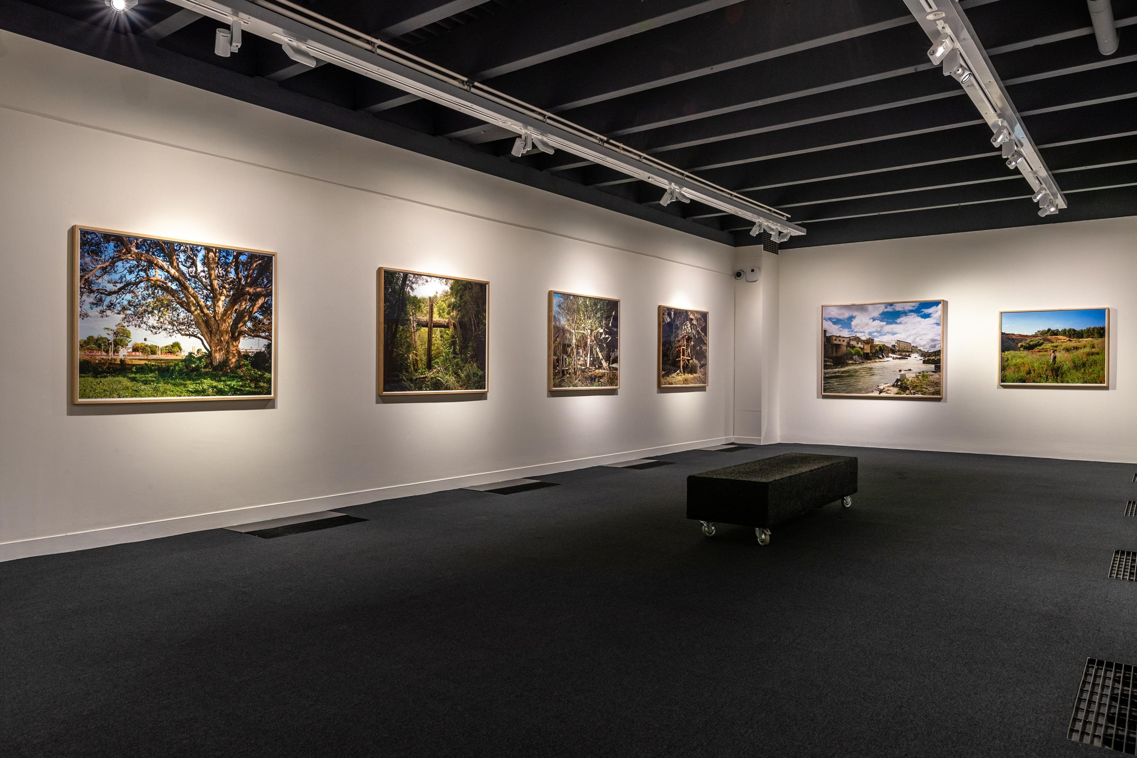 Installation view, Chris Corson-Scott, Landscape Photographs 2013-2018, in Tēnei Ao Tūroa – This Enduring World, Te Pātaka Toi Adam Art Gallery, Te Victoria University Wellington. Photo: Ted Whitaker