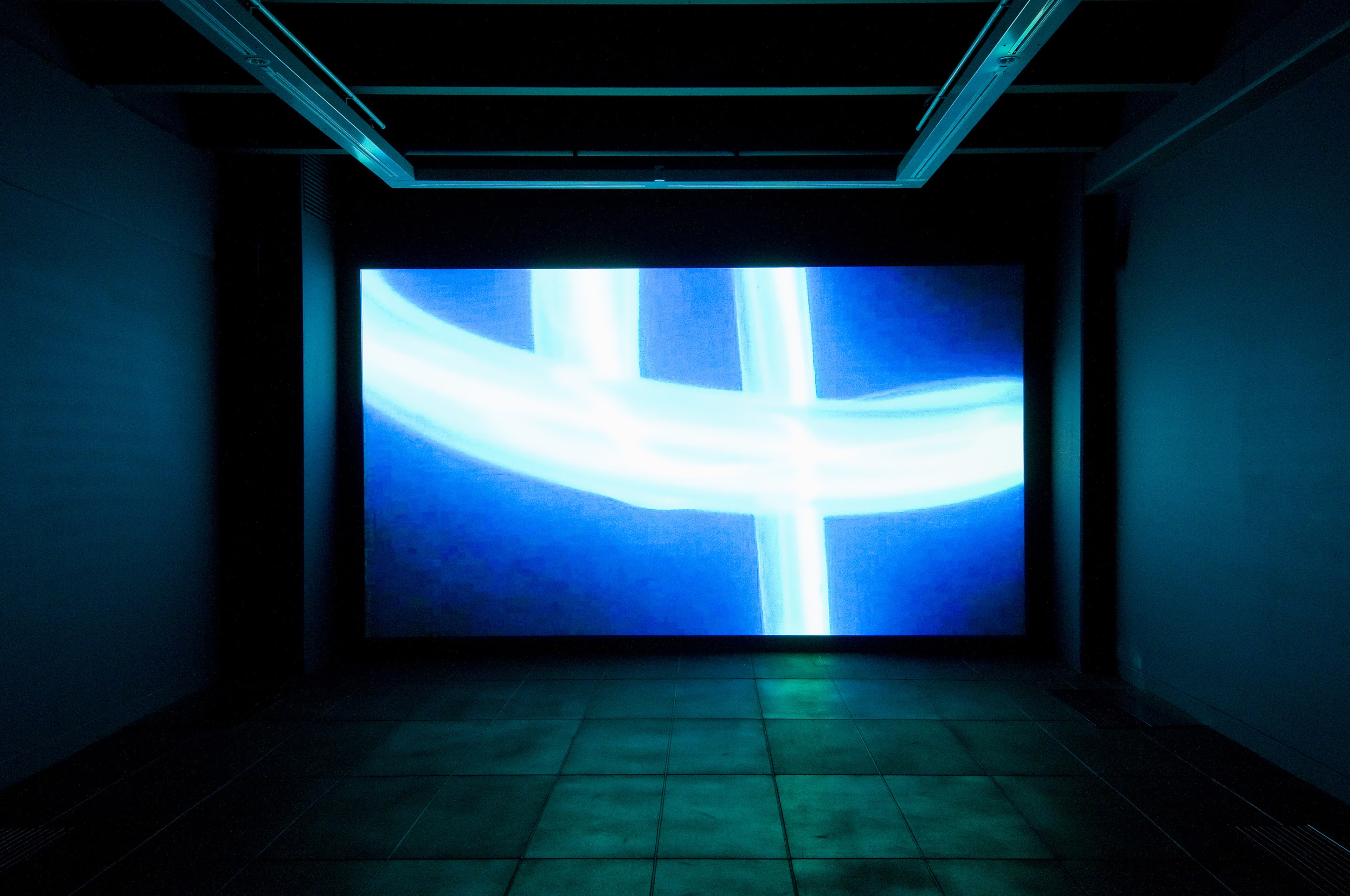 Billy Apple, Gaseous discharge phenomena, 1968 (screened at Apple Oct 1971), 21mins 16mm colour film (camera: Barry Schein), audio by Nam June Paik, transferred to DVD, courtesy of NZFA. Installation view, Billy Apple: New York 1969–1973, Te Pātaka Toi Adam Art Gallery, Te Herenga Waka Victoria University of Wellington, 2009