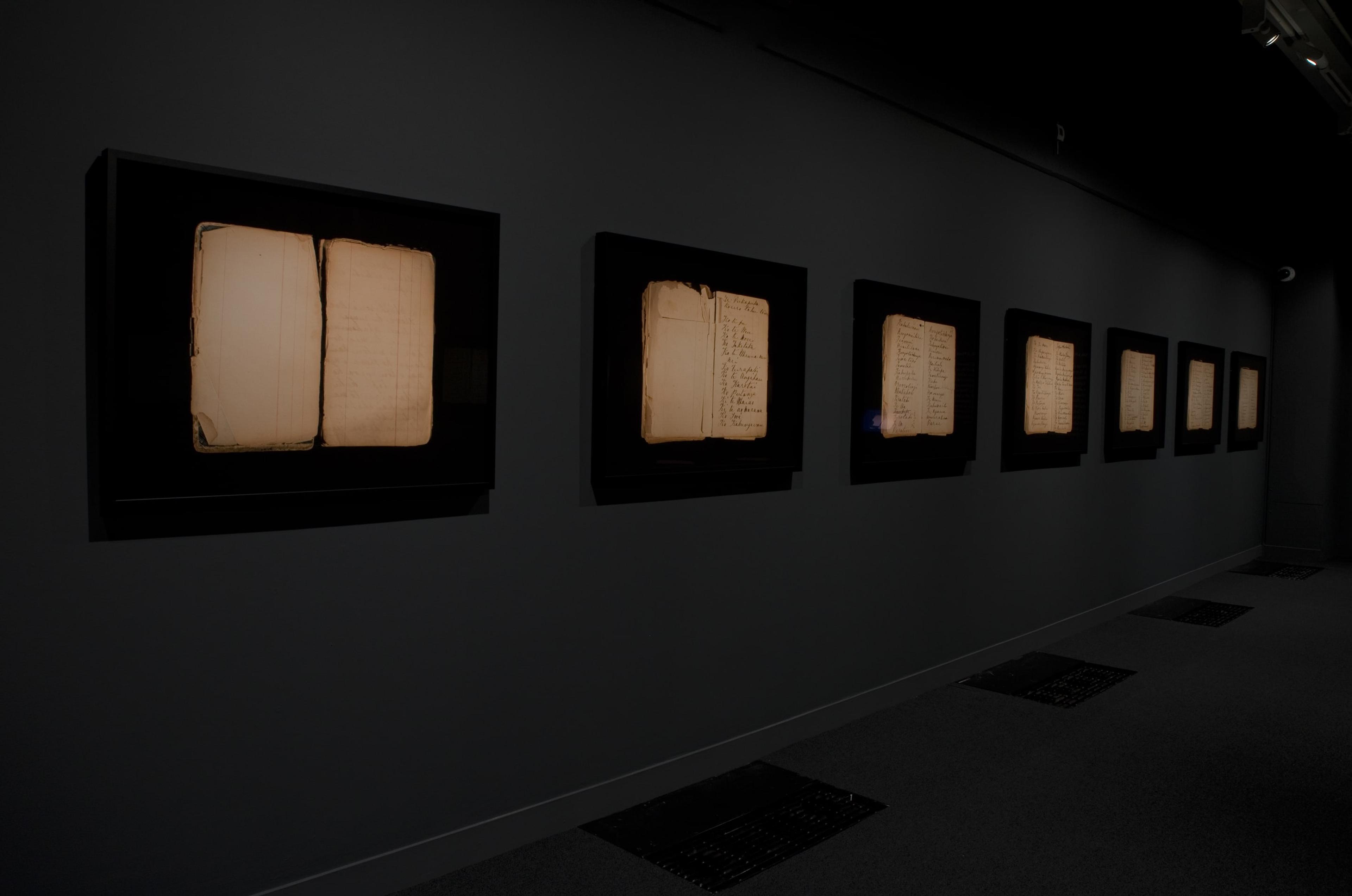 Installation view of Te Taniwha: The Manuscript of Ārikirangi,